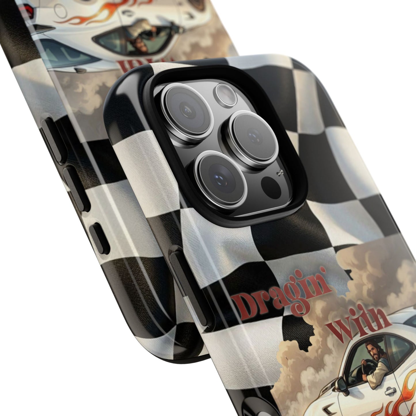 Phone Case — 'Dragin' With Jesus' Racing Checkered Design - iPhone