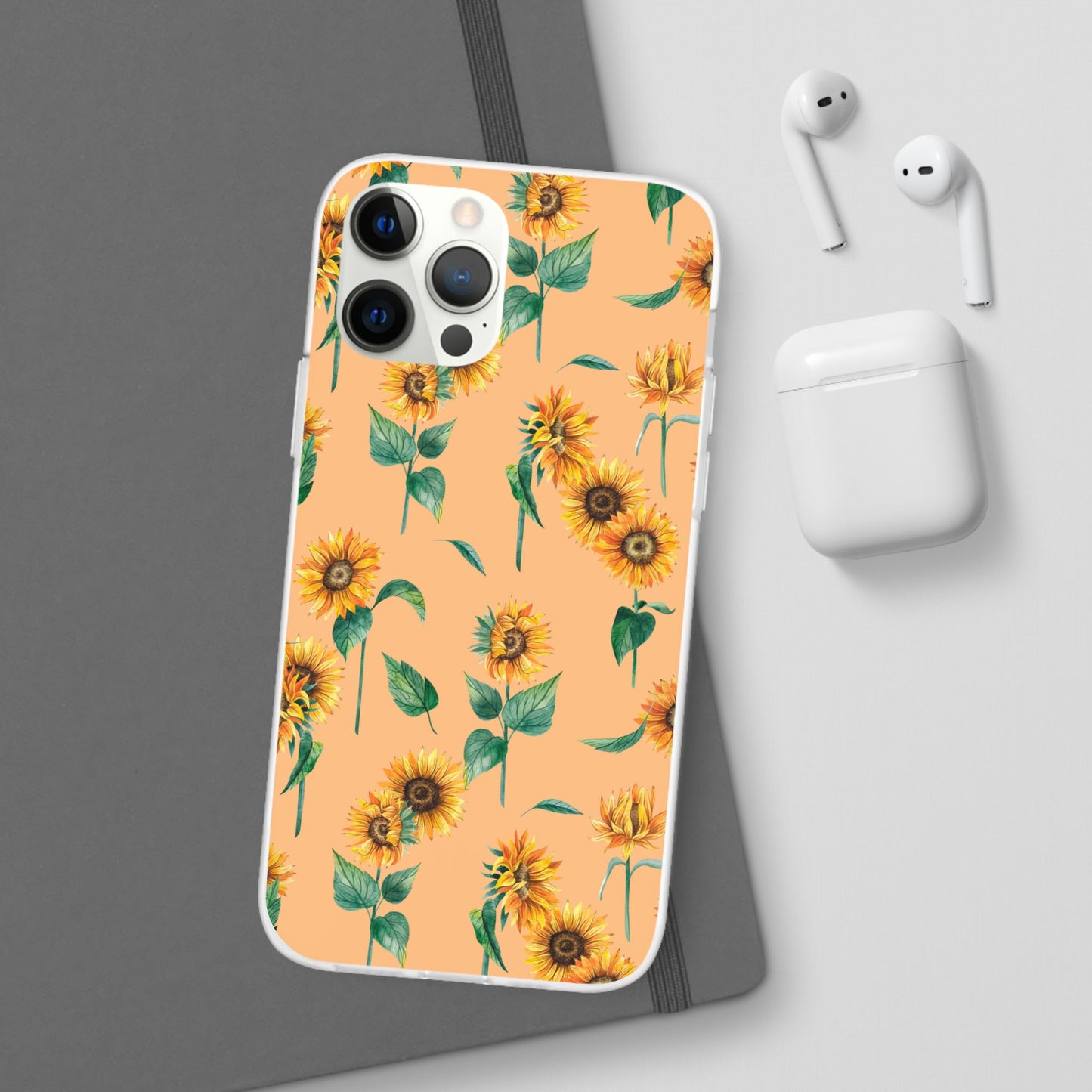 Sunflower Pattern Flexi Case — Floral Phone Case on Peach Background