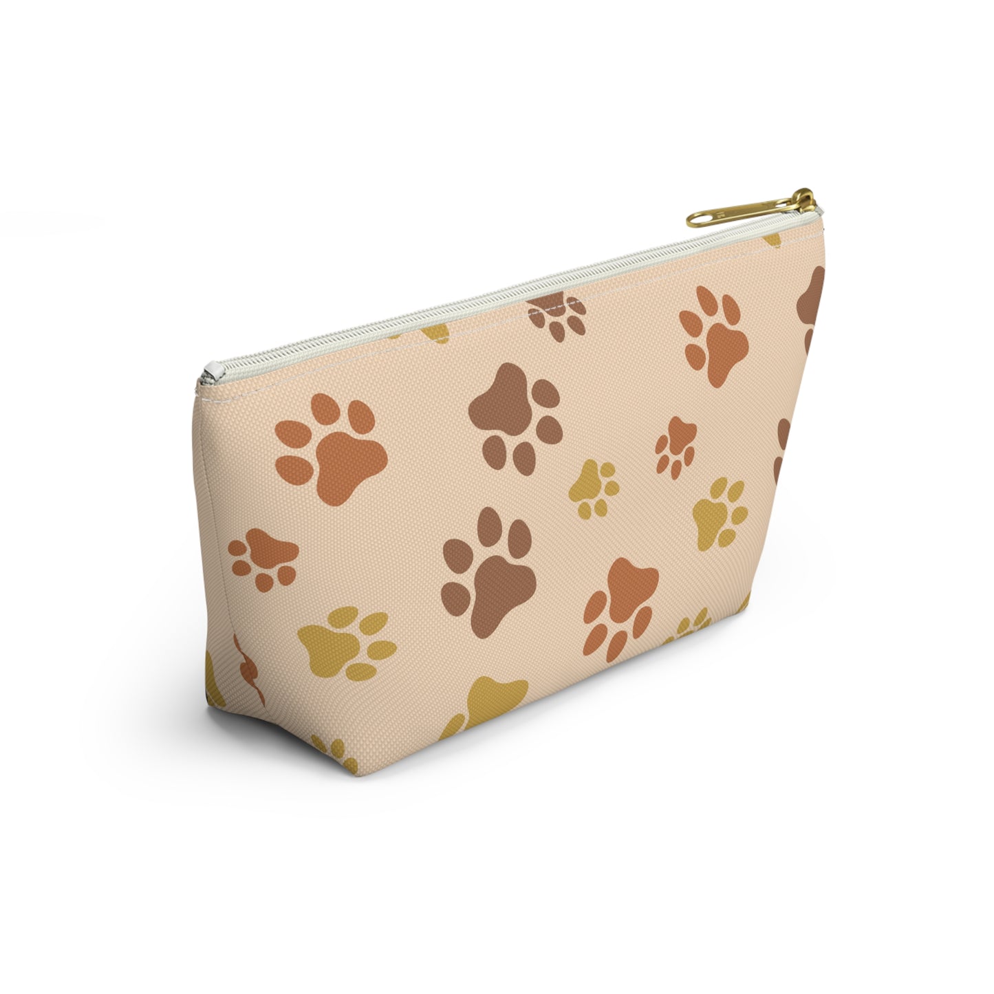 Paw Print Accessory Pouch — Beige T-Bottom Cosmetic Bag for Pet Lovers