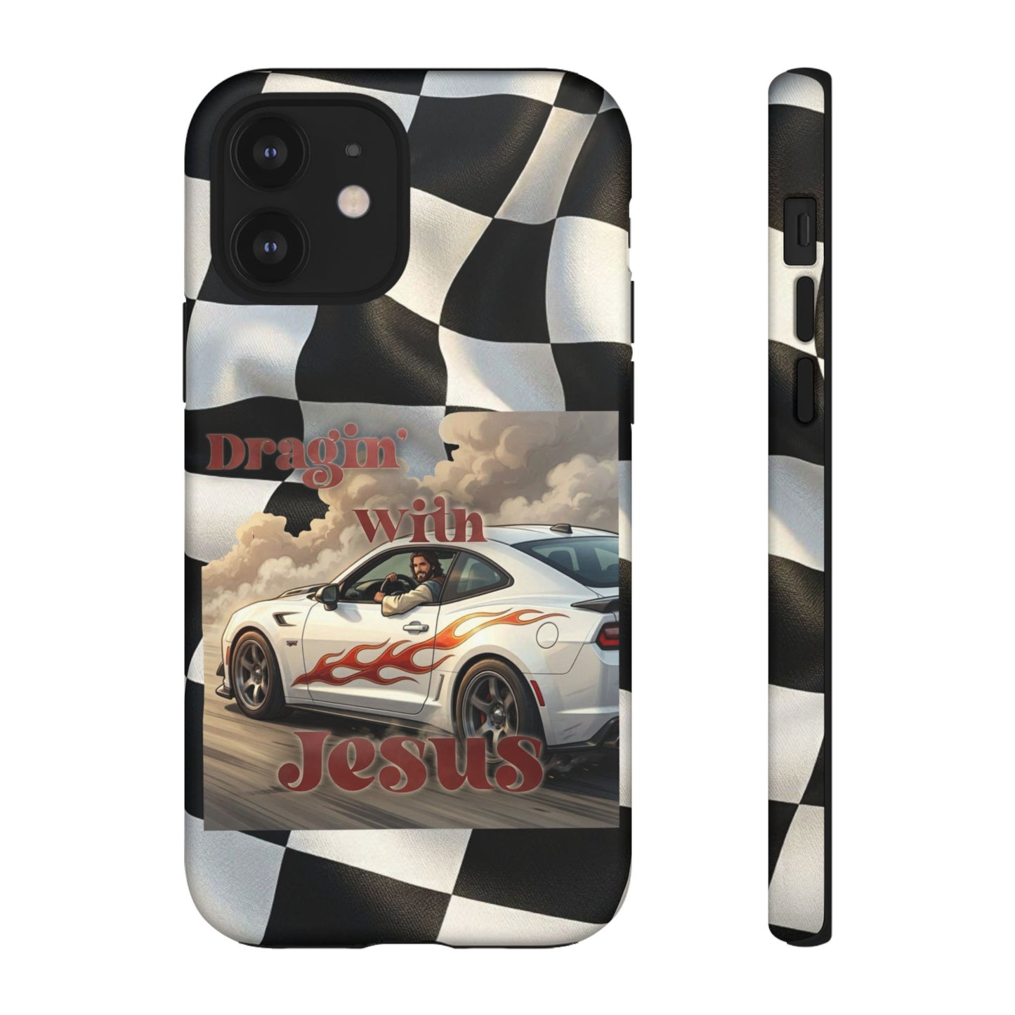 Phone Case — 'Dragin' With Jesus' Racing Checkered Design - iPhone