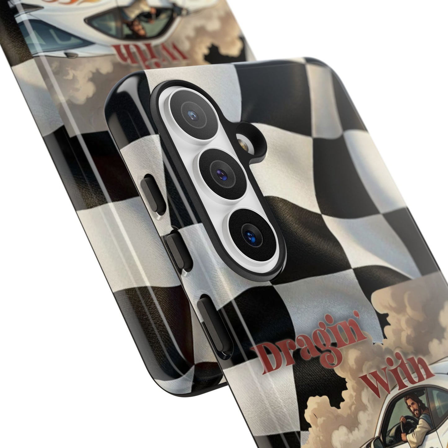 Phone Case — "Dragin' With Jesus" Racing Checkered flag - Samsung / Google phones