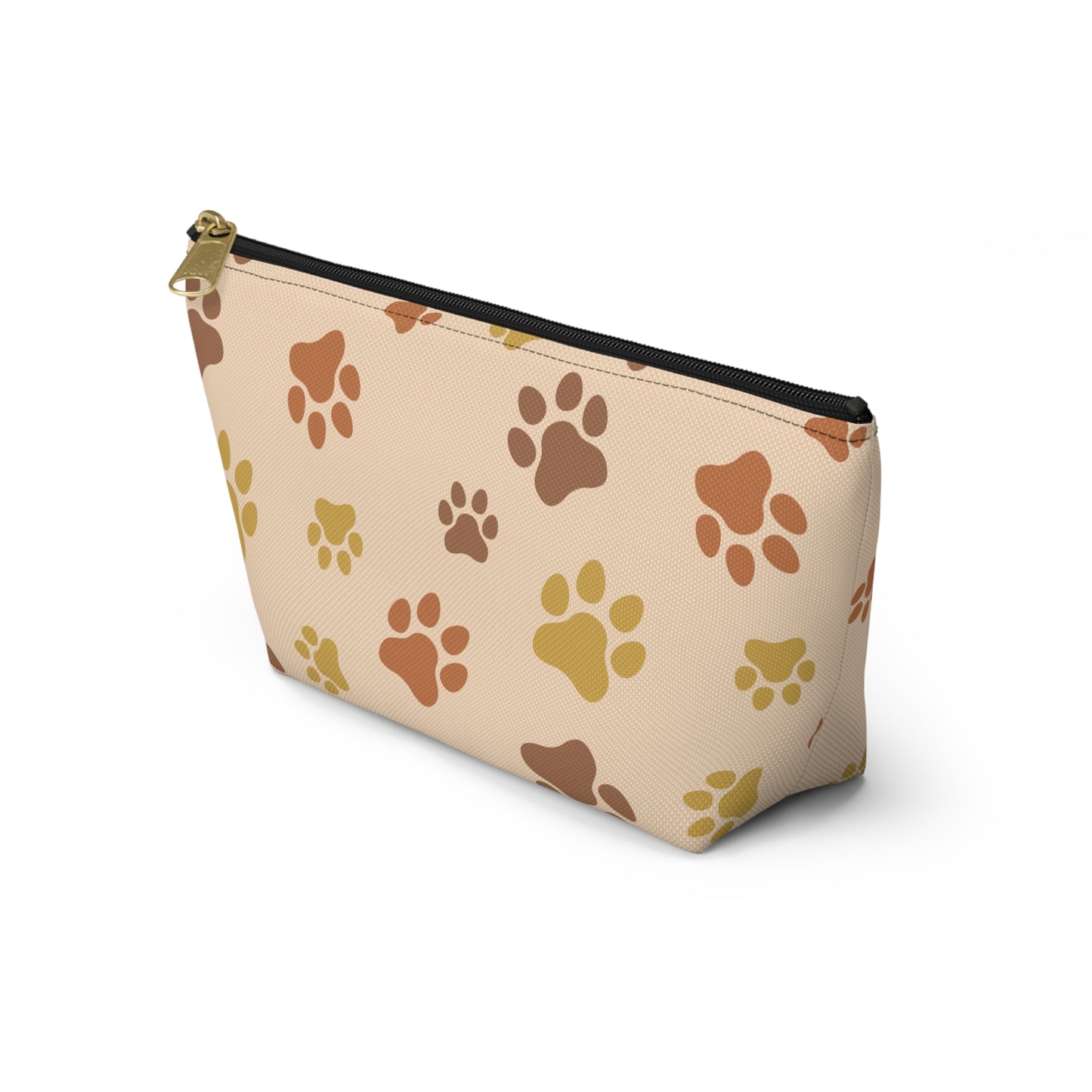Paw Print Accessory Pouch — Beige T-Bottom Cosmetic Bag for Pet Lovers