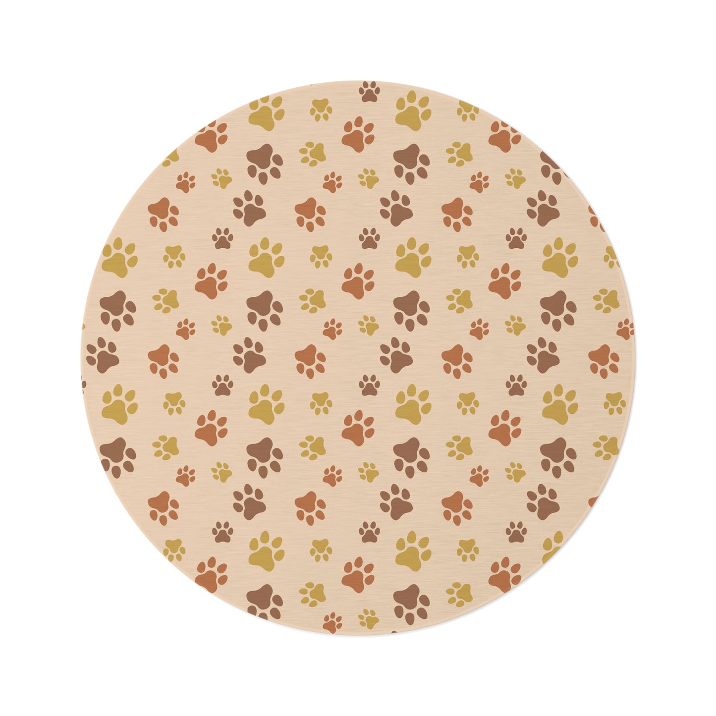 Round Pet Paw Print Rug — Neutral Beige Accent Mat for Entryway, Nursery, or Pet Area