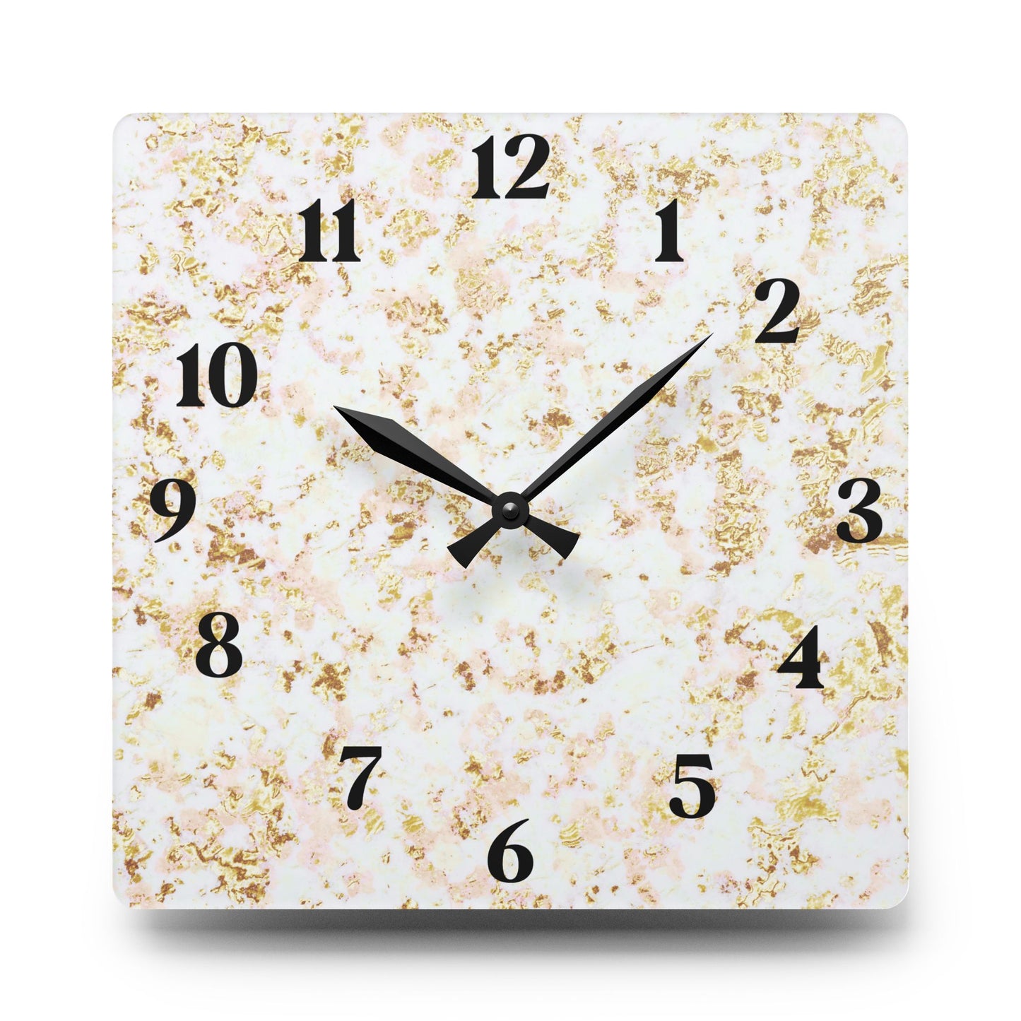 Marble Accent Acrylic Wall Clock — Elegant Gold Fleck Home Decor