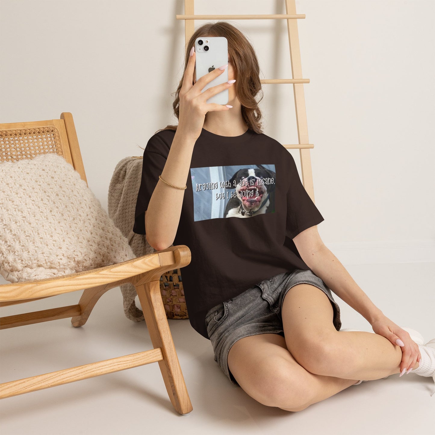 Funny Dog Meme T‑Shirt – “Arguing with a dog is insane but I be doin it” Graphic Tee