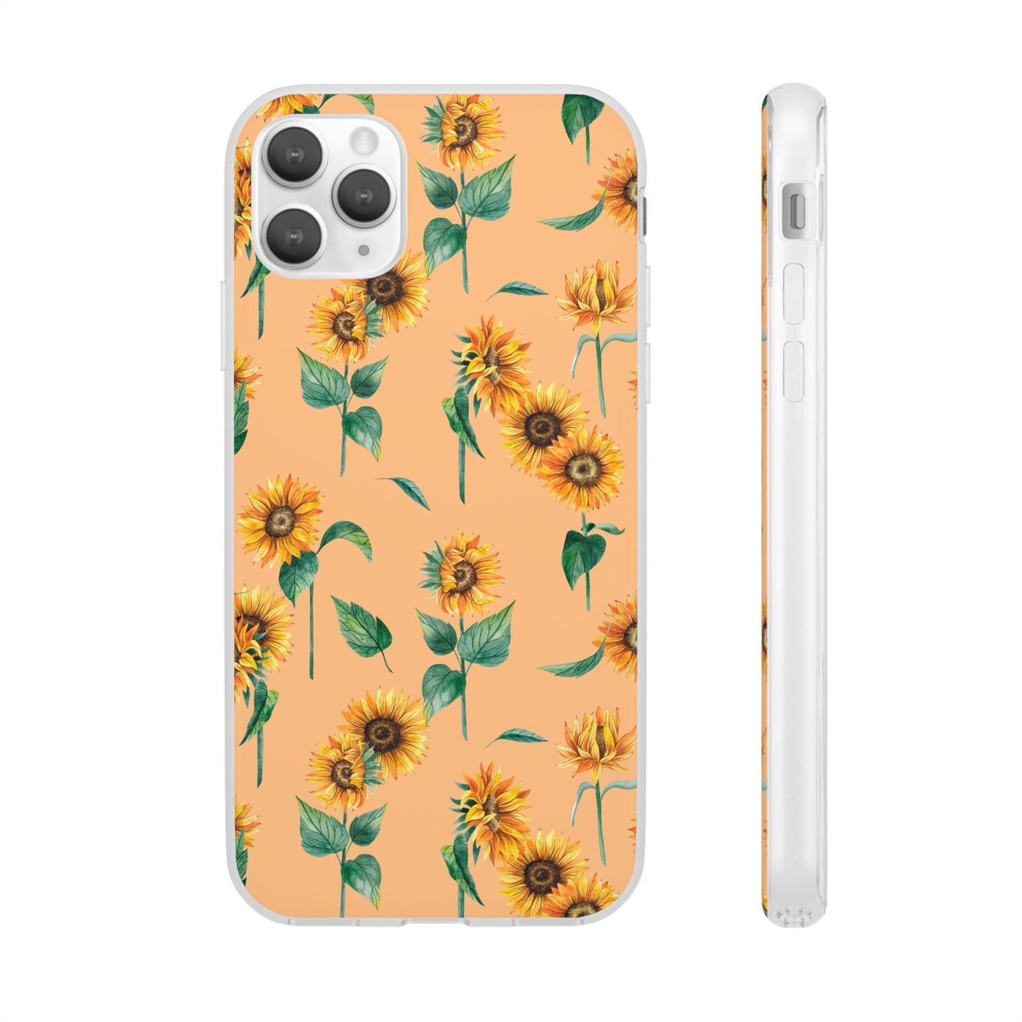 Sunflower Pattern Flexi Case — Floral Phone Case on Peach Background