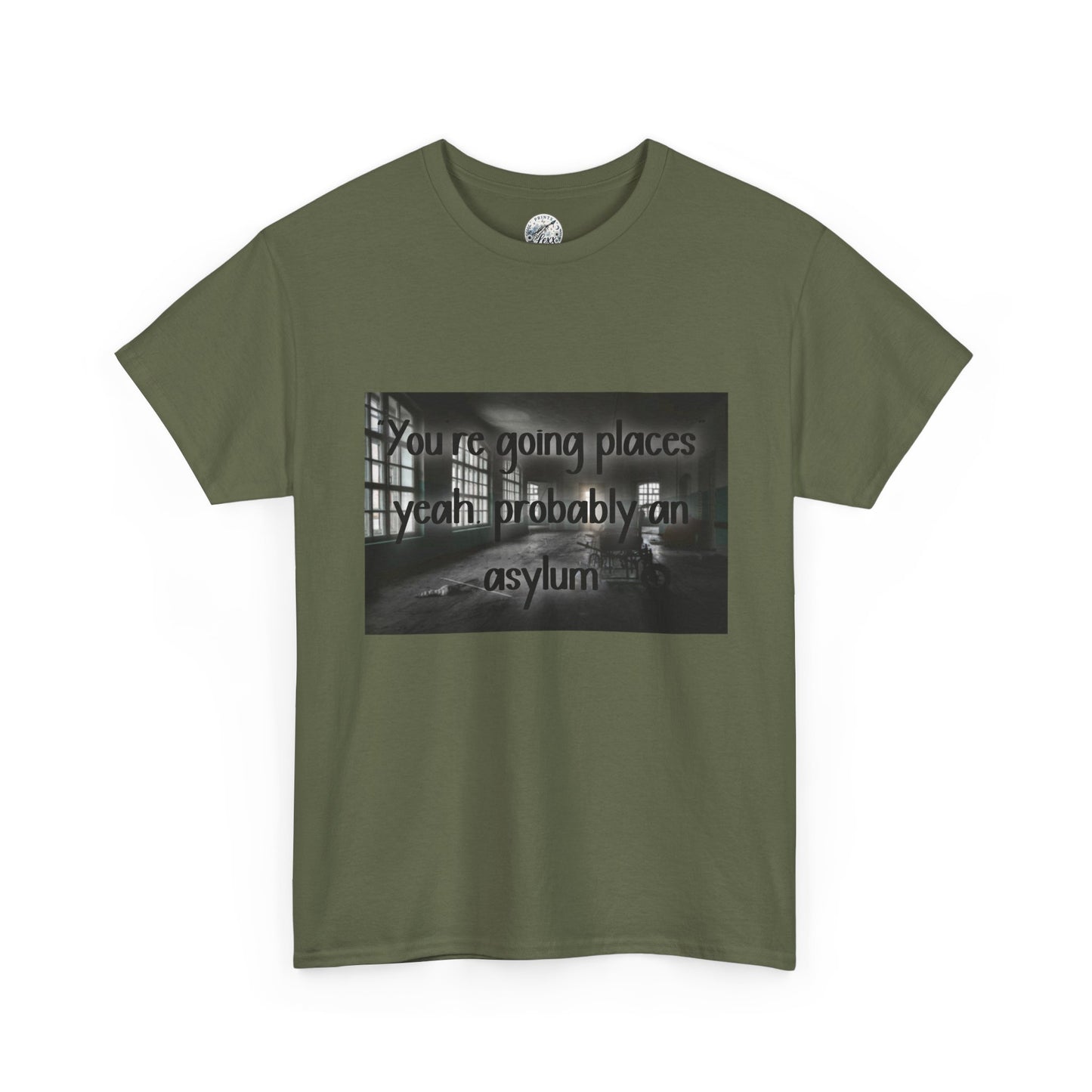 Dark Asylum Photo Tee — "You're Going Places, Yeah Probably the Asylum"