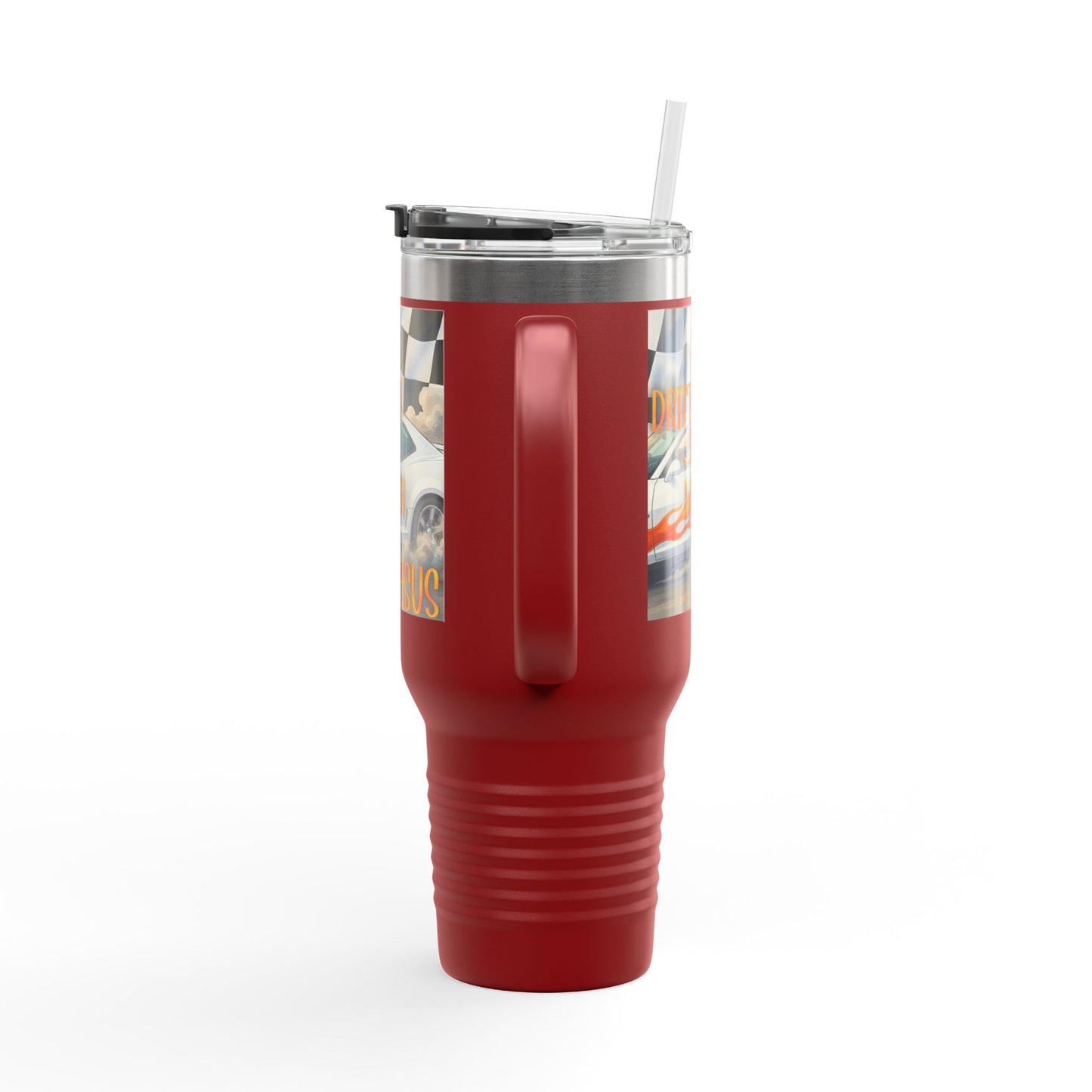 40oz Insulated Travel Mug — Vintage Race Car on Checkered Flag