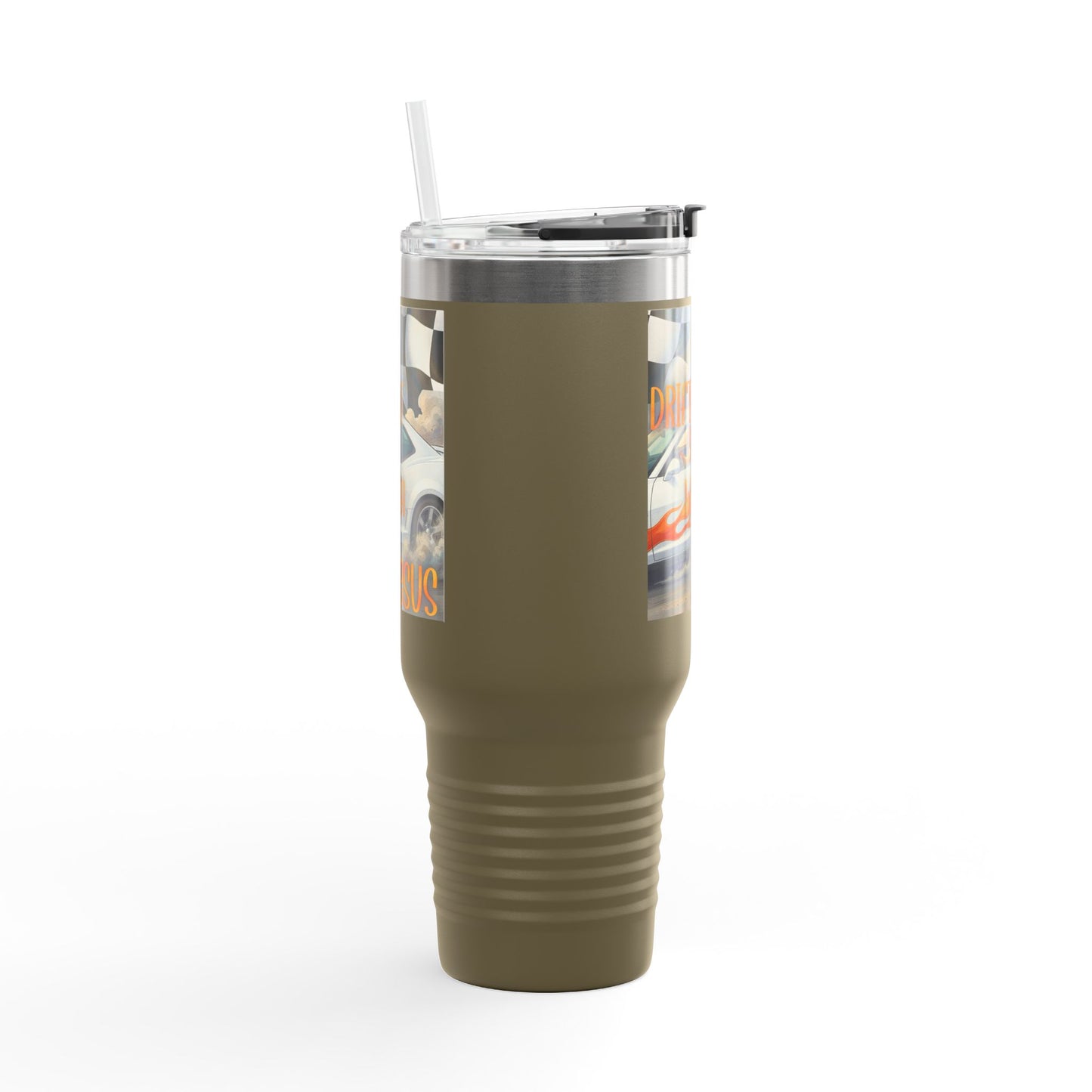 40oz Insulated Travel Mug — Vintage Race Car on Checkered Flag