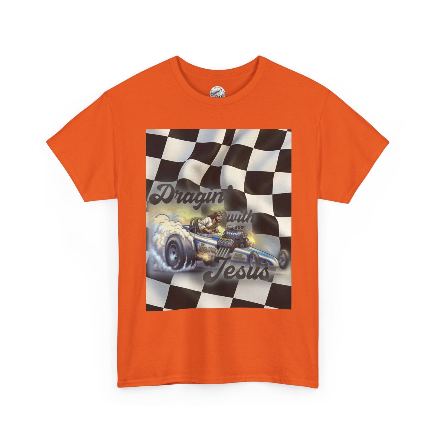 Racing Faith Tee – "Draggin' for Jesus" Checkered Flag Racing T-Shirt