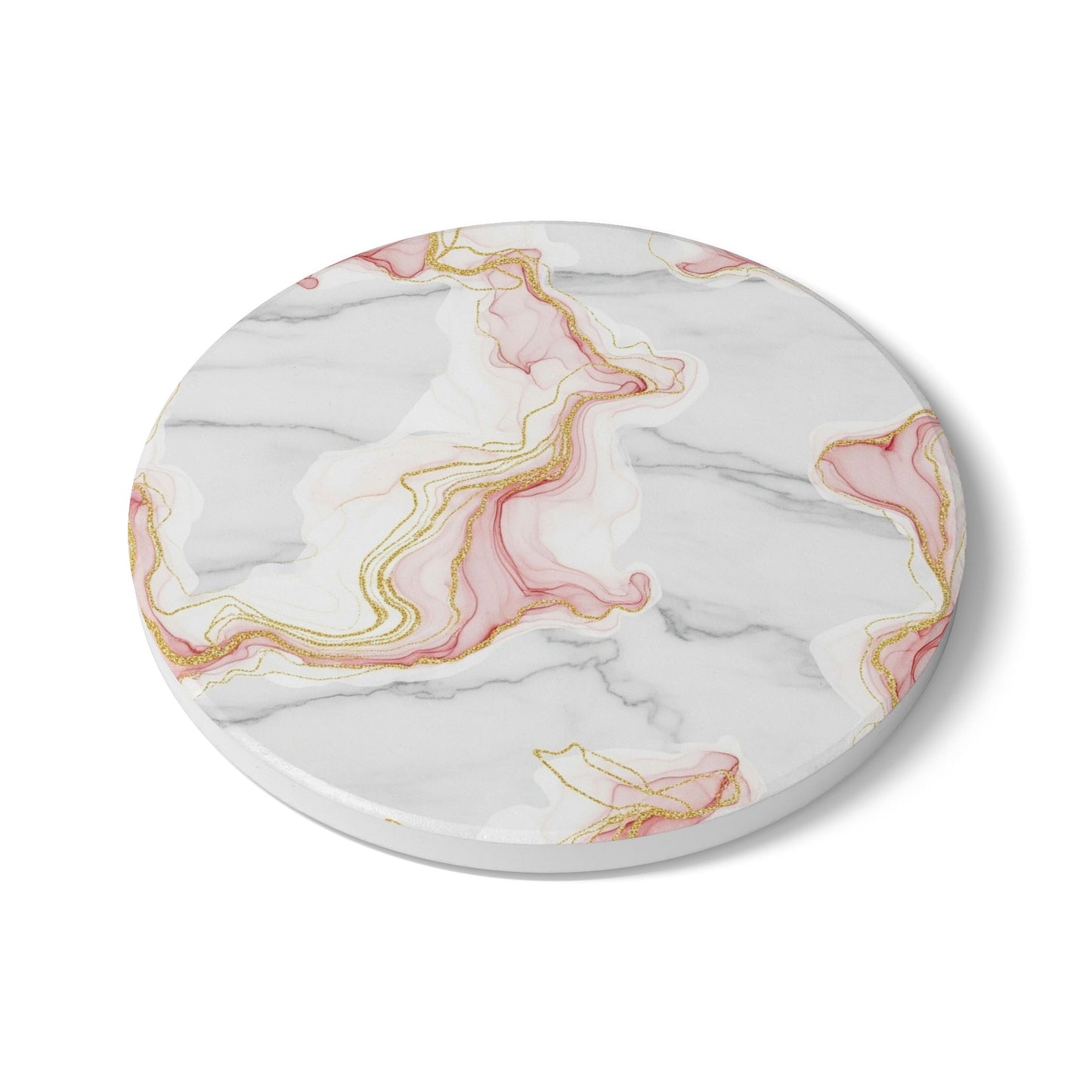 Marble Pink & Gold Swirl Ceramic Coaster — Elegant Drink Coaster for Home Décor