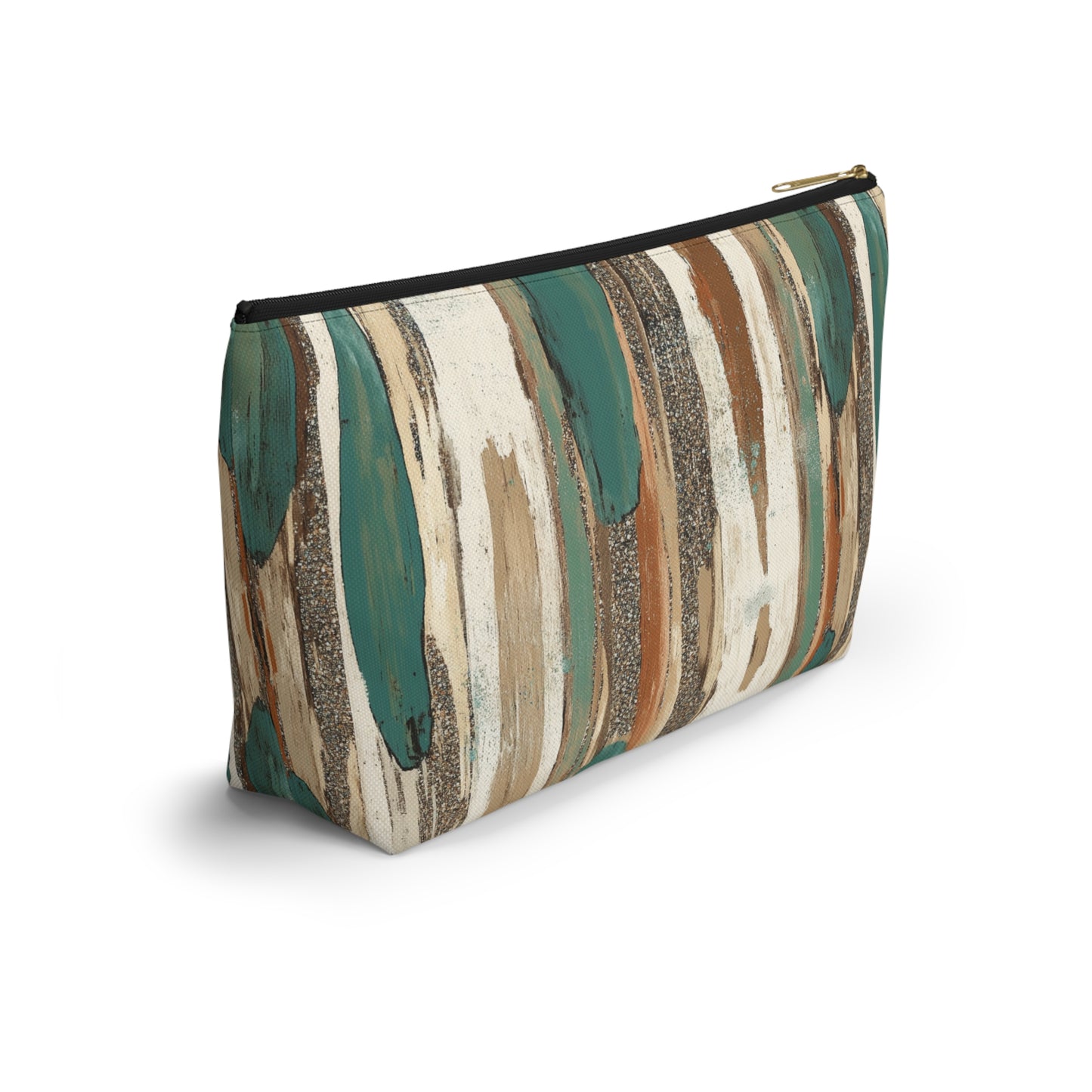 Abstract Teal & Earthtone Accessory Pouch — T-Bottom Cosmetic Bag