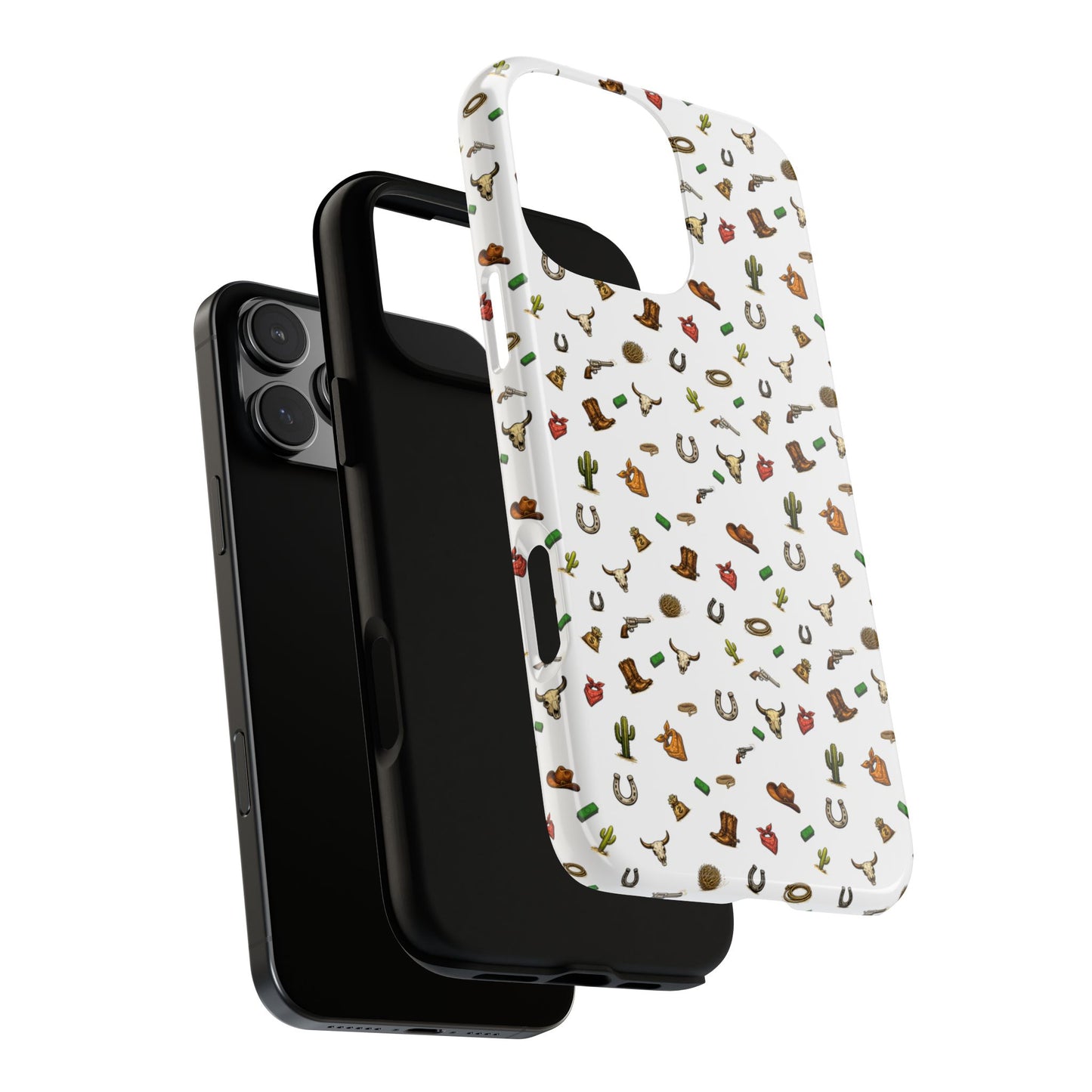 Western Cowboy Pattern Phone Case — Rodeo Hat, Horseshoe & Cactus Tough Case