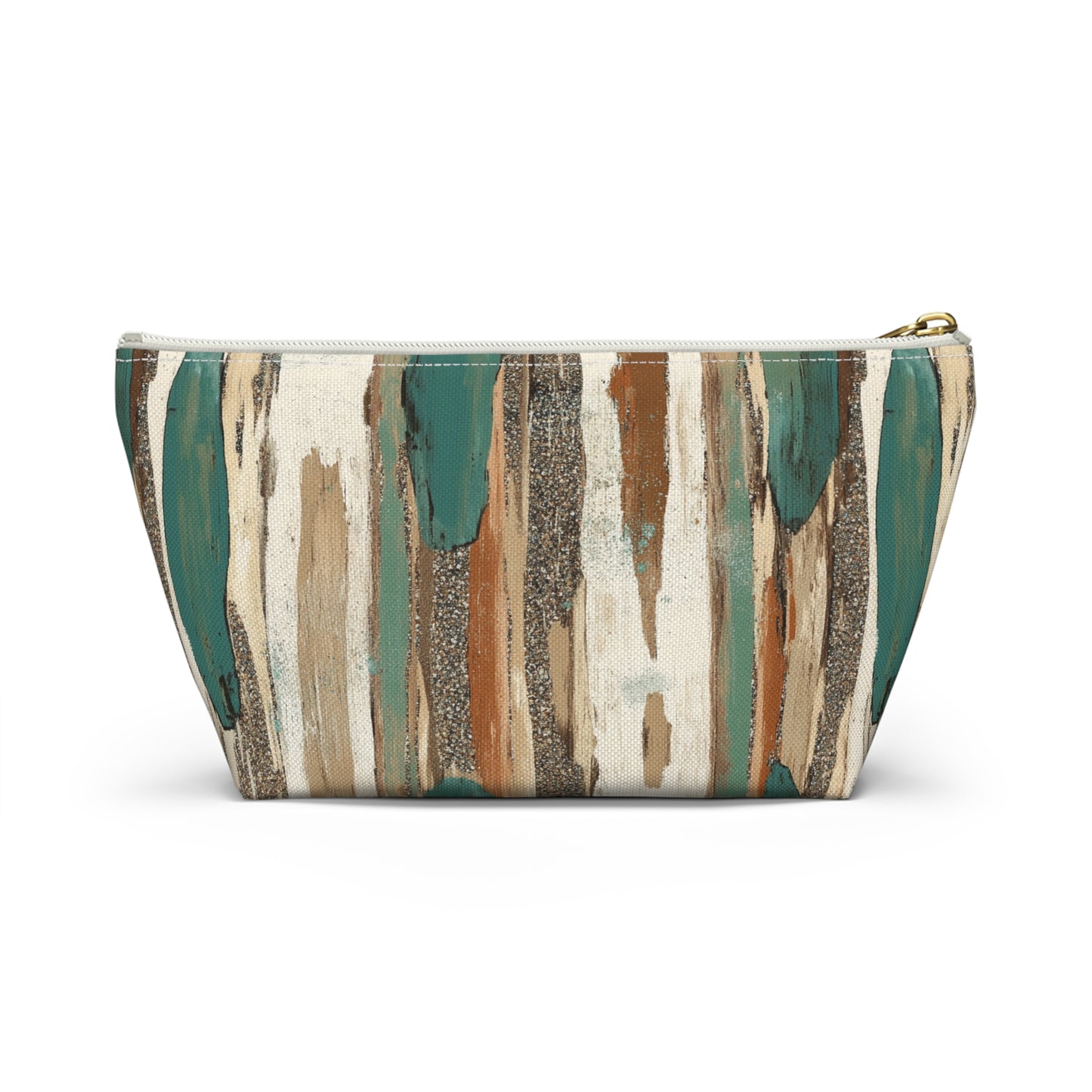Abstract Teal & Earthtone Accessory Pouch — T-Bottom Cosmetic Bag