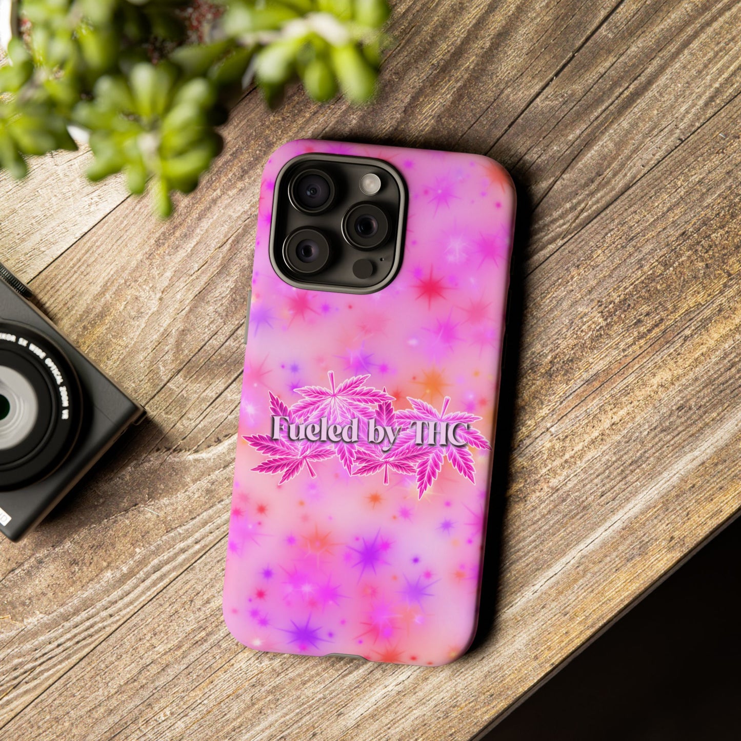 Fueled by THC Phone Case — Pink Cannabis Leaf Protective Case