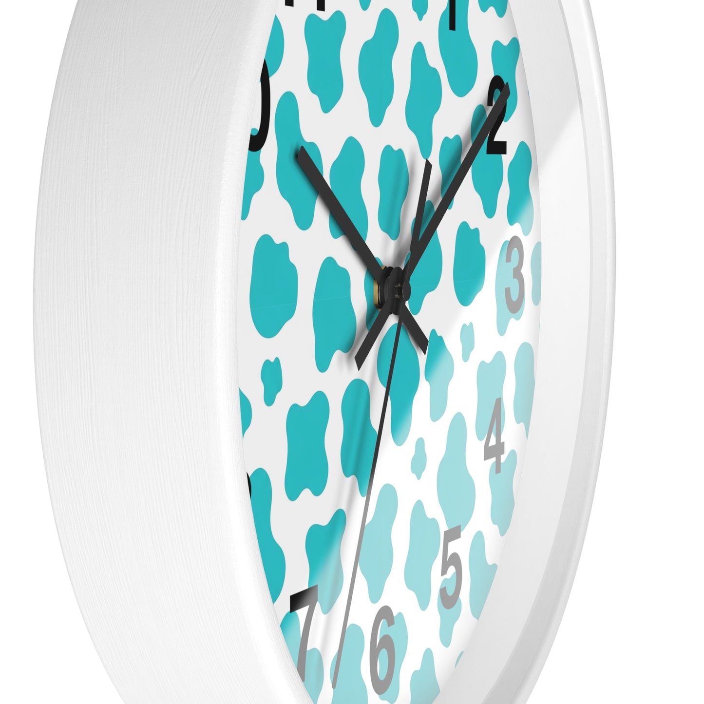 Teal cow Print Wall Clock — Modern Animal-Print Timepiece for Home Decor