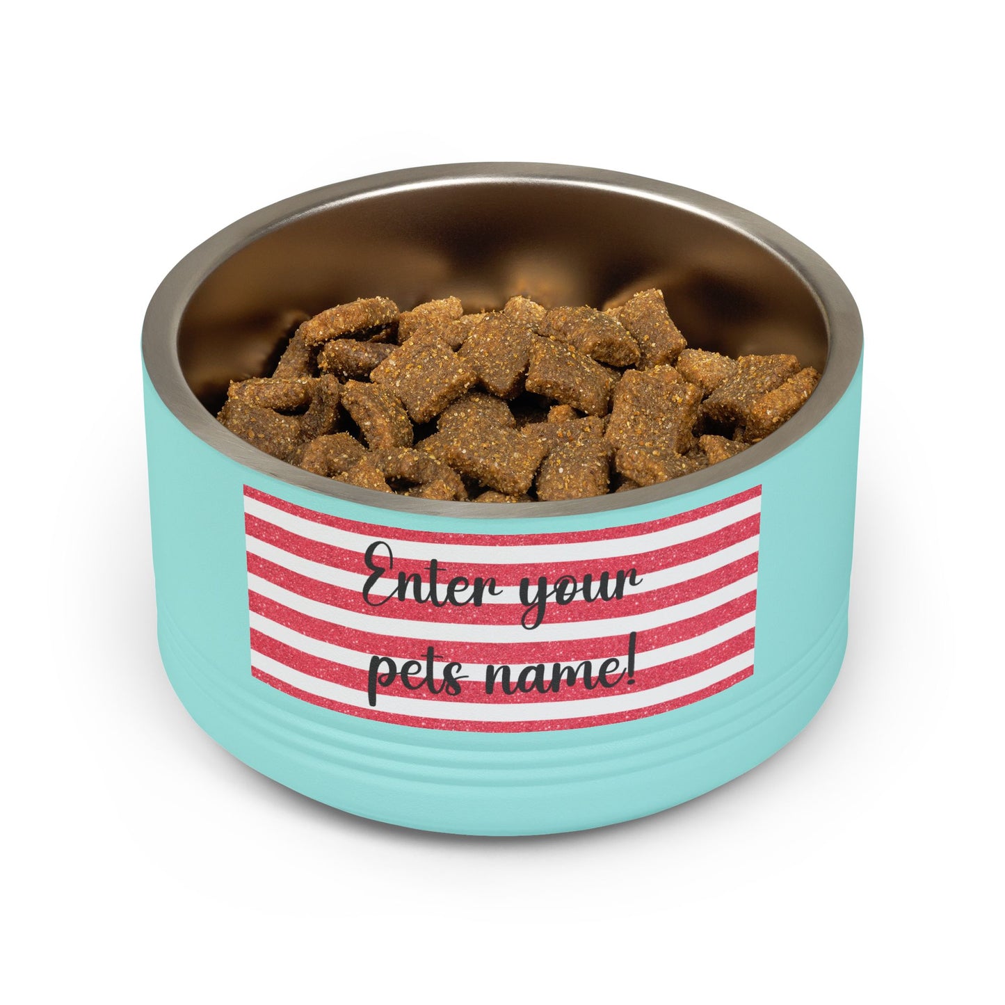 Personalized Pet Bowl - 18oz Red Striped Custom Name Dog & Cat Bowl