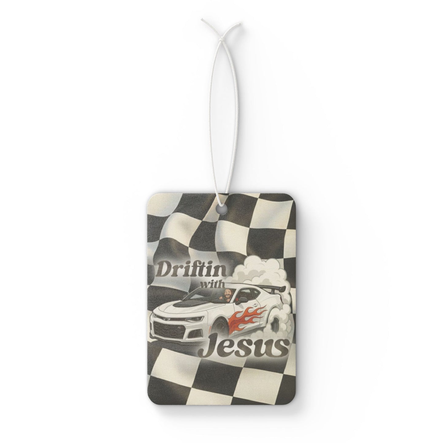 Car Air Freshener — "Driftin' with Jesus" Racing Checkered Scent