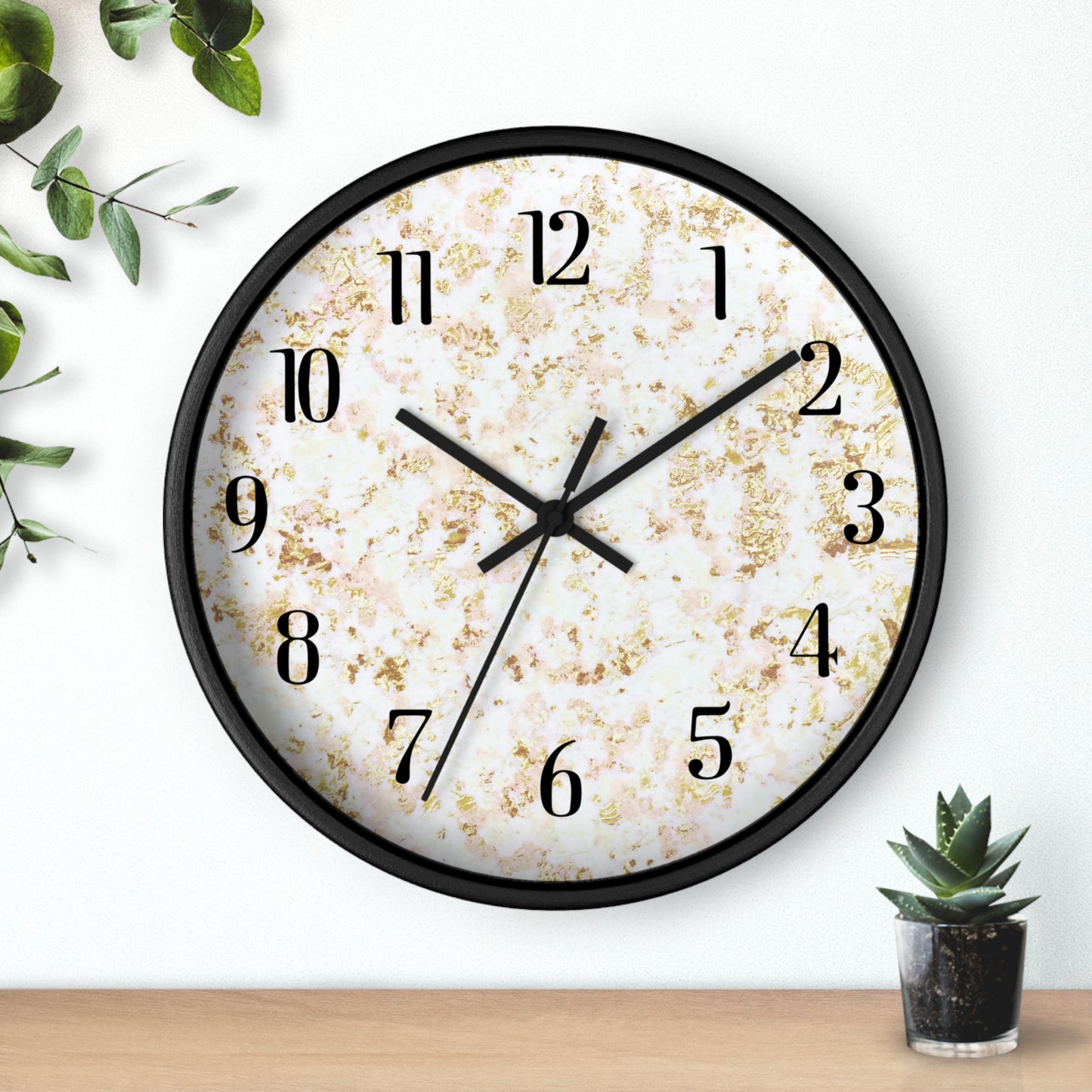 Marble Texture Wall Clock — Modern Gold & White Decorative Clock