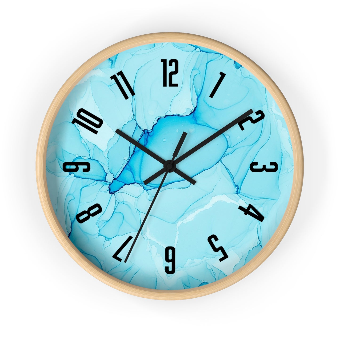 Blue Marble Wall Clock — Abstract Aqua Alcohol Ink Home Decor Clock