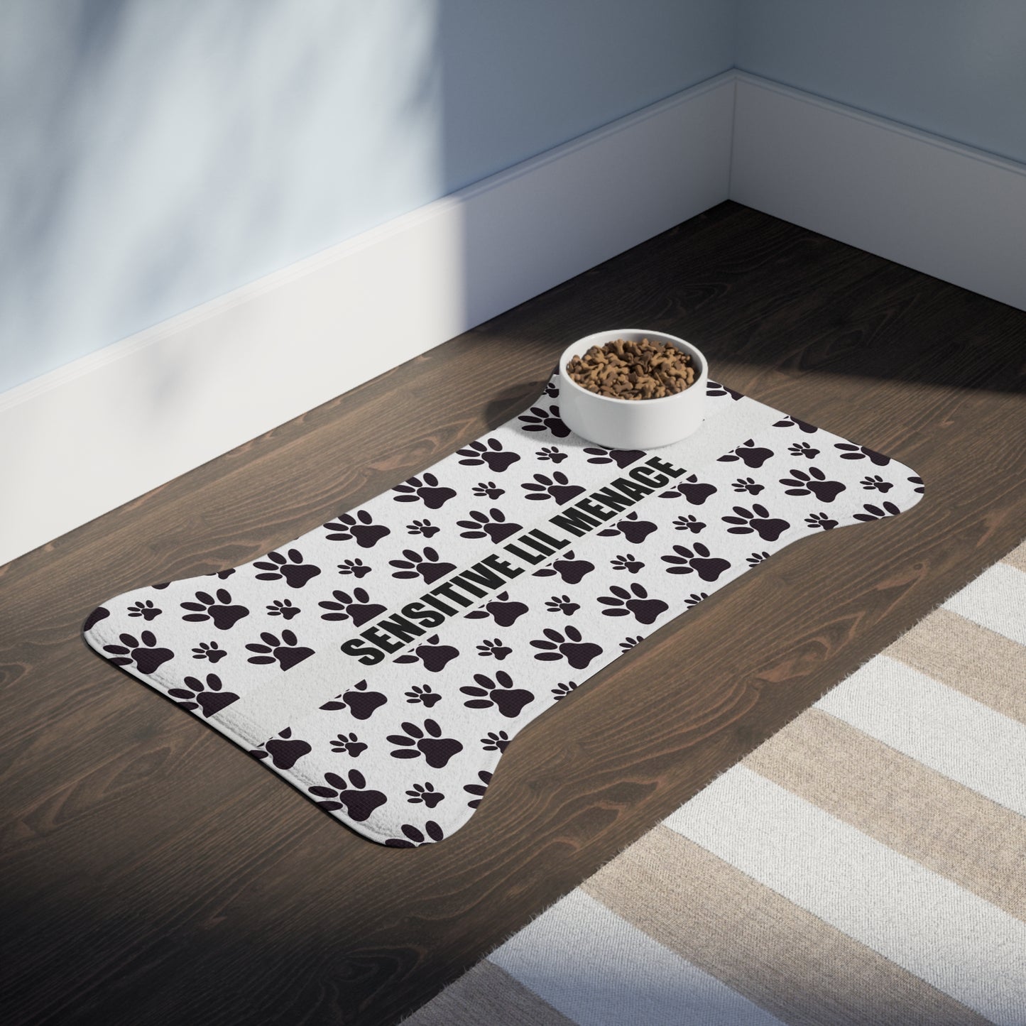 Sensitive Lil Menace Pet Feeding Mat — Paw Print Non-Slip Dog & Cat Placemat