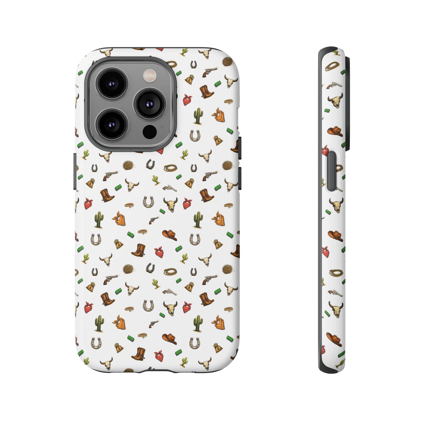 Western Cowboy Pattern Phone Case — Rodeo Hat, Horseshoe & Cactus Tough Case