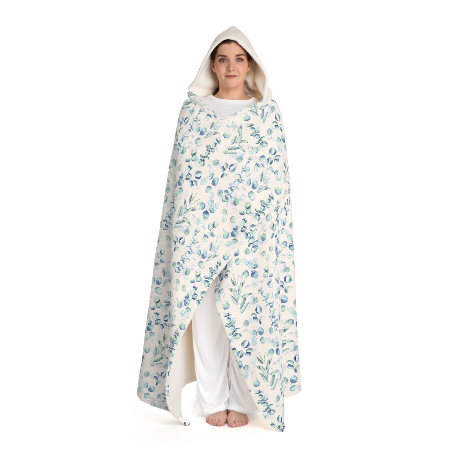 Hooded Sherpa Blanket – Blue Eucalyptus Fleece Throw