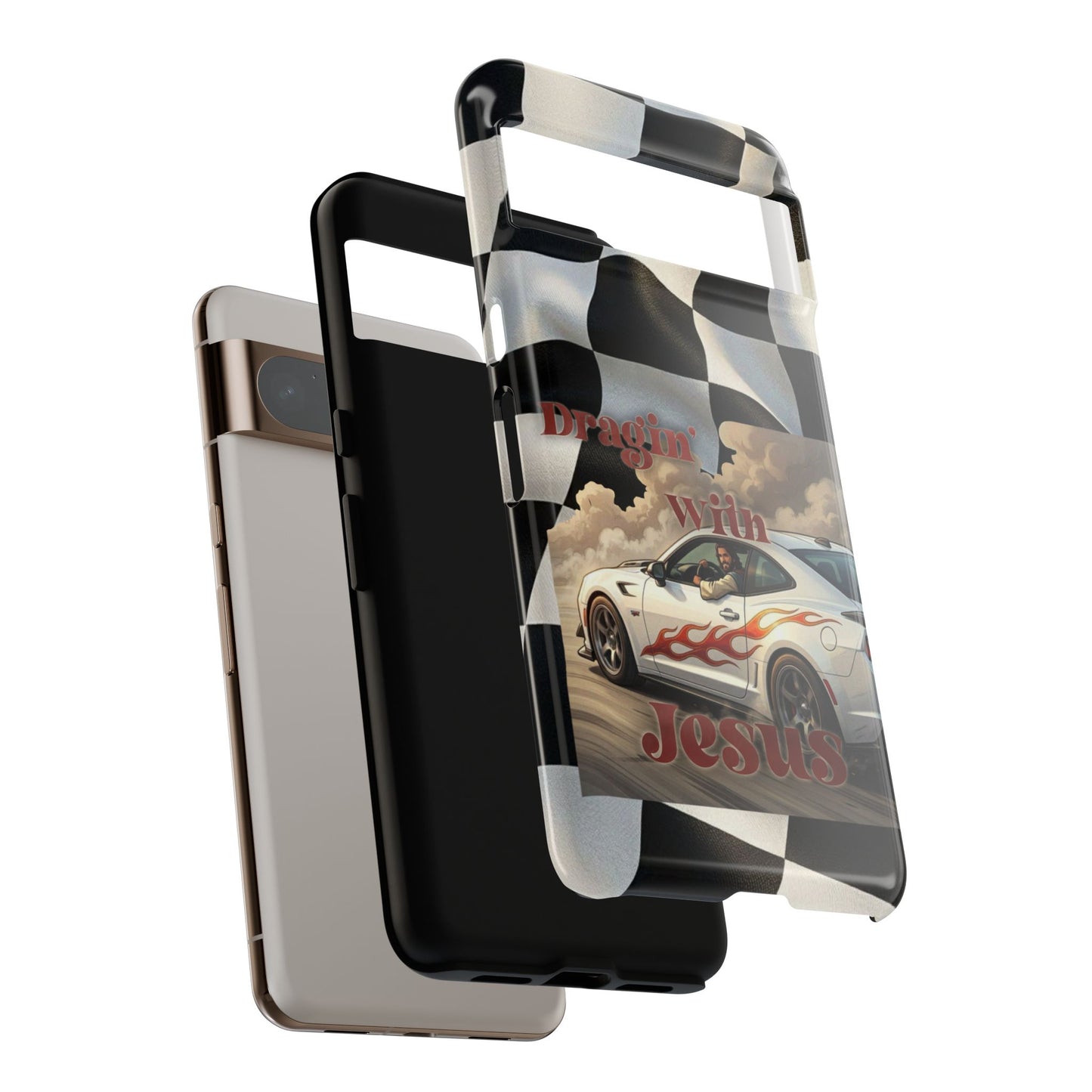 Phone Case — "Dragin' With Jesus" Racing Checkered flag - Samsung / Google phones