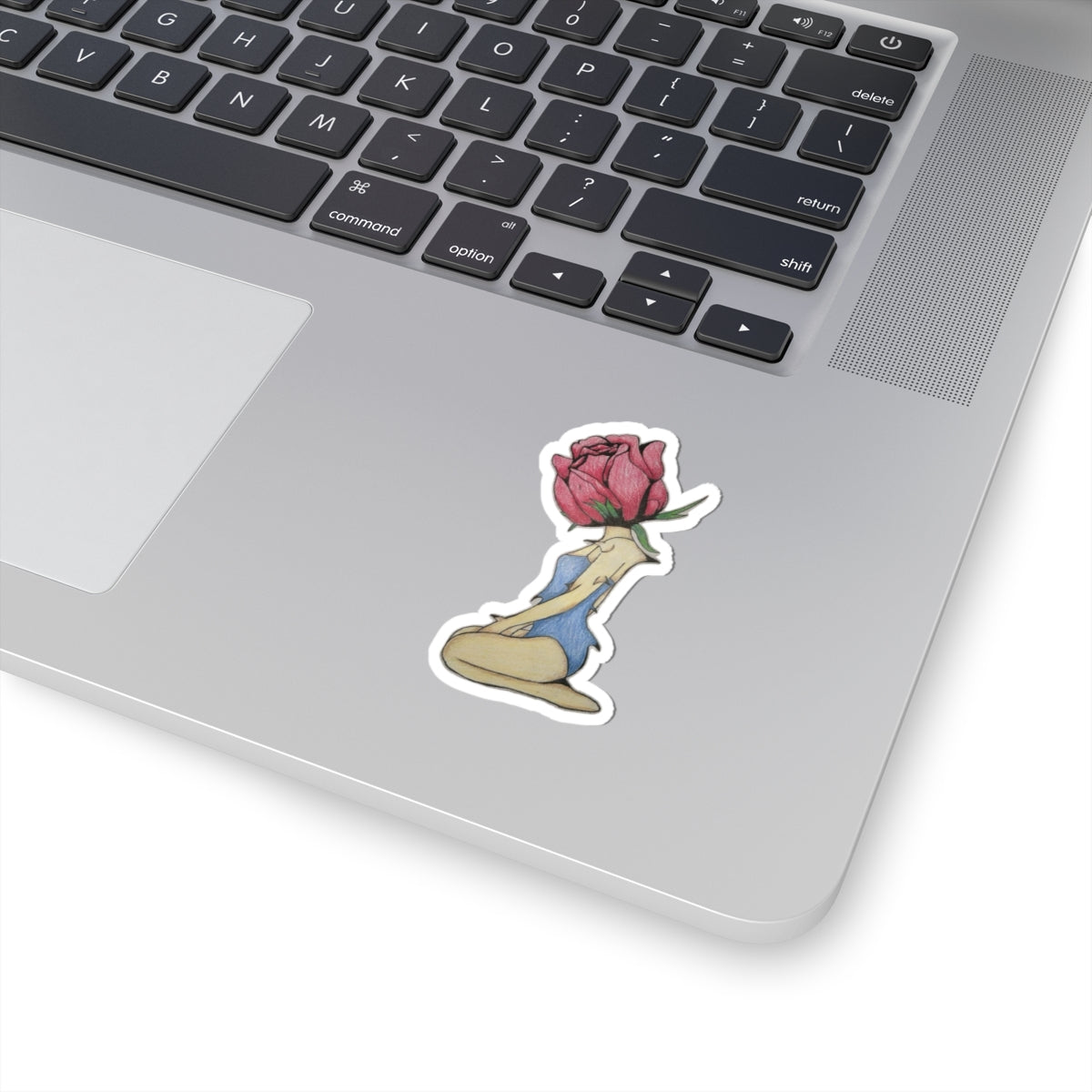 Rose-Headed Figure Kiss-Cut Sticker — Floral Art Laptop Decal