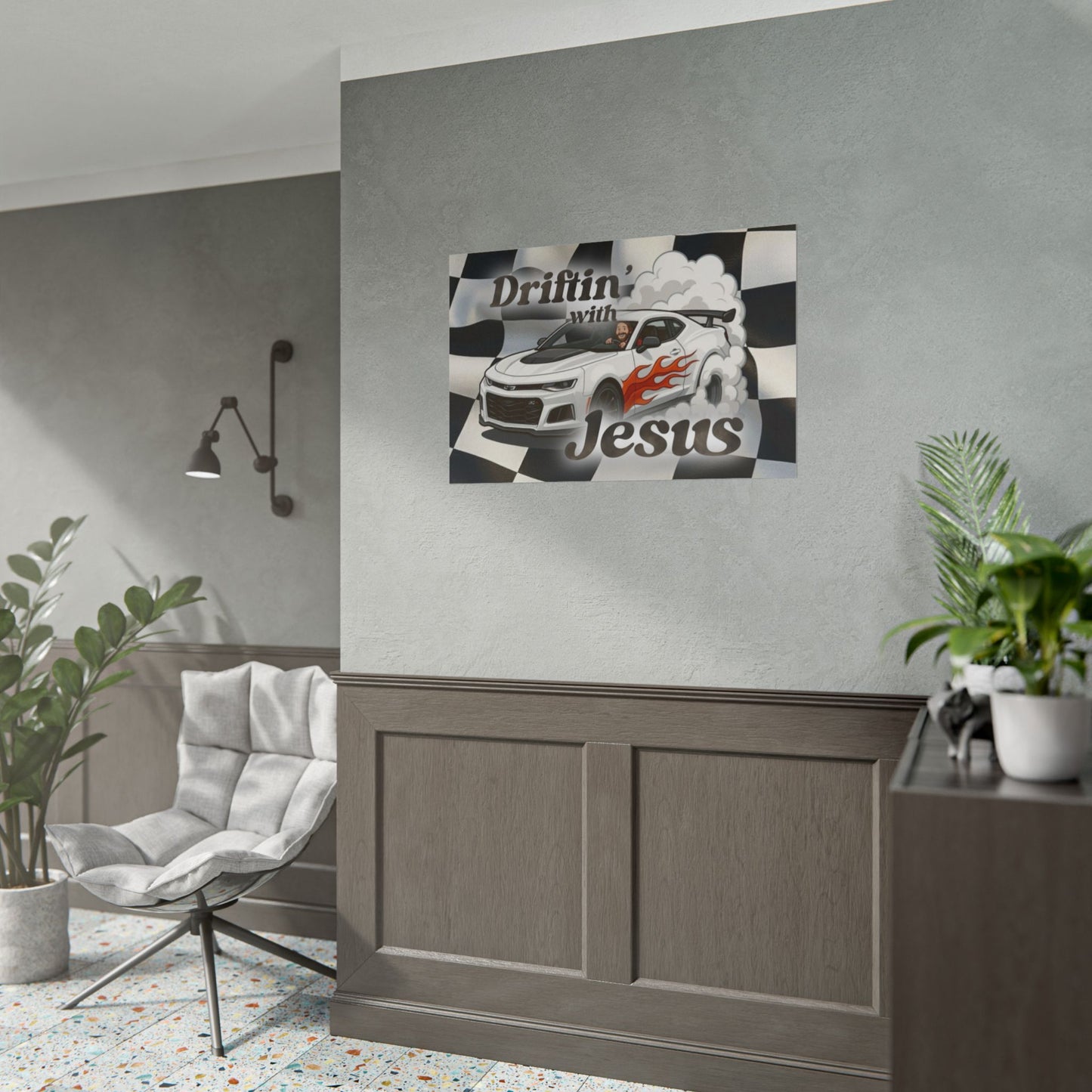 Rolled Poster — "Driftin' with Jesus" Racing Car Wall Art