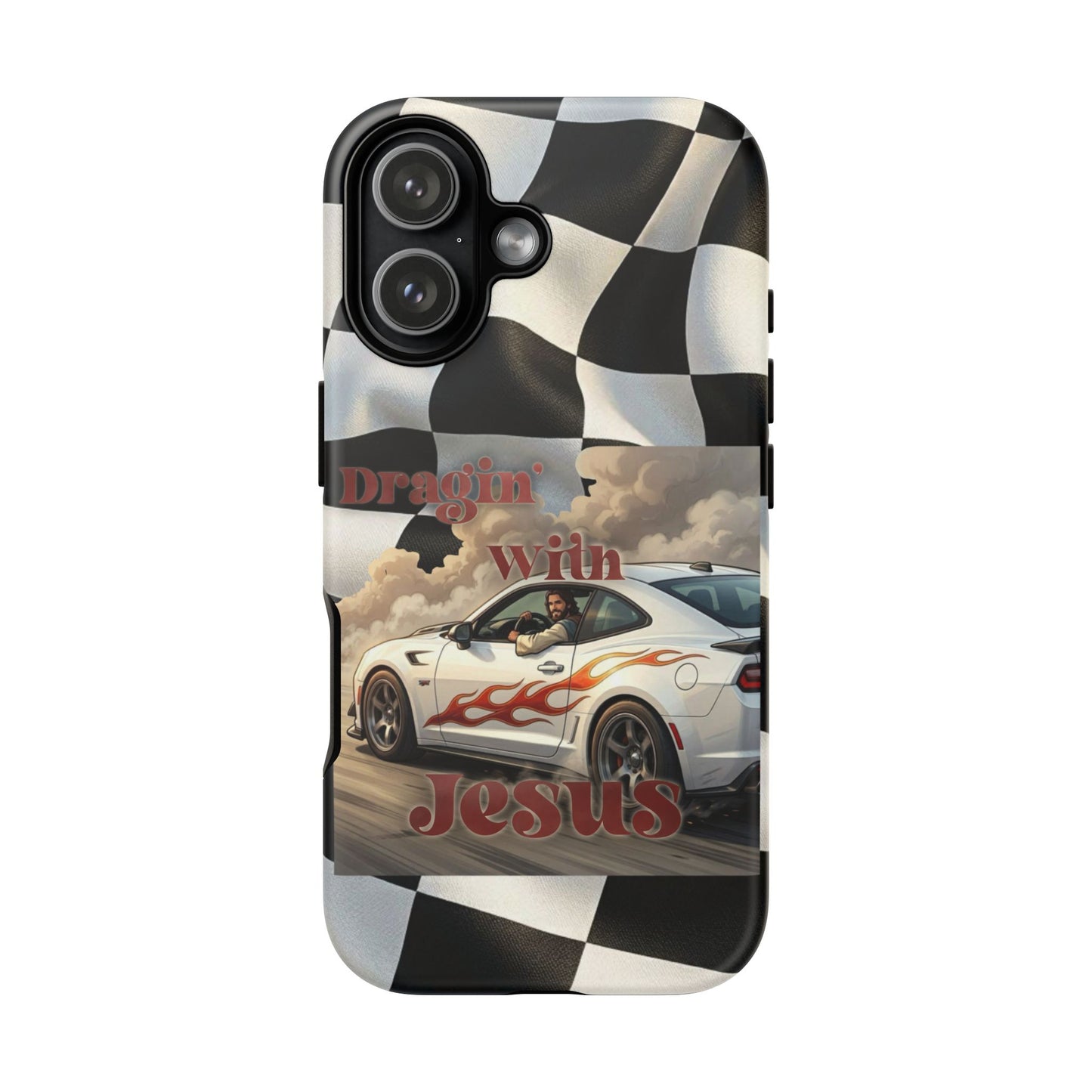 Phone Case — 'Dragin' With Jesus' Racing Checkered Design - iPhone