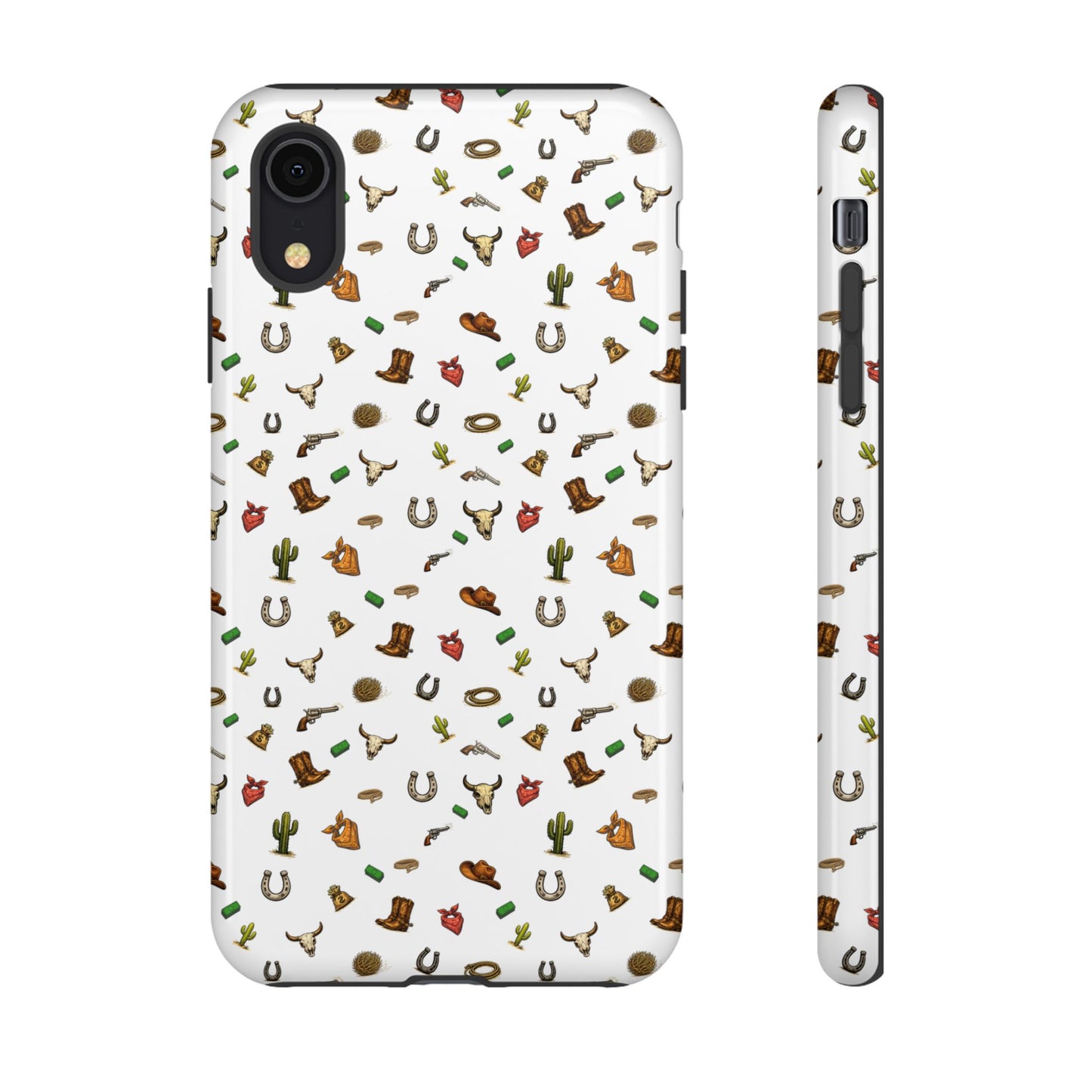 Western Cowboy Pattern Phone Case — Rodeo Hat, Horseshoe & Cactus Tough Case