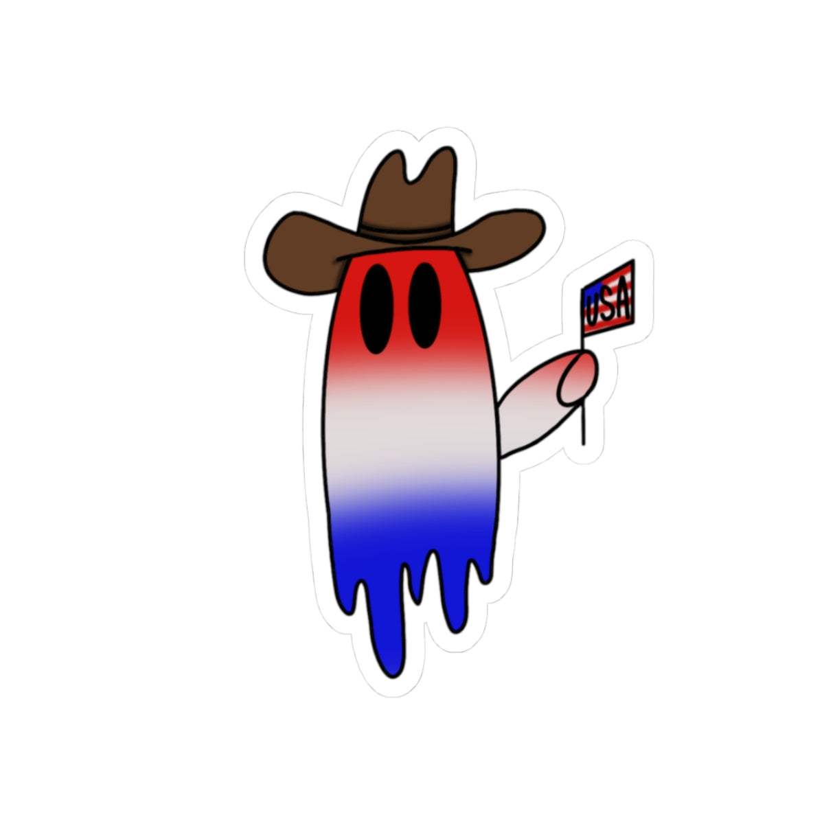 Patriotic Cowboy Ghost Sticker — Red White & Blue Flag Kiss-Cut Sticker