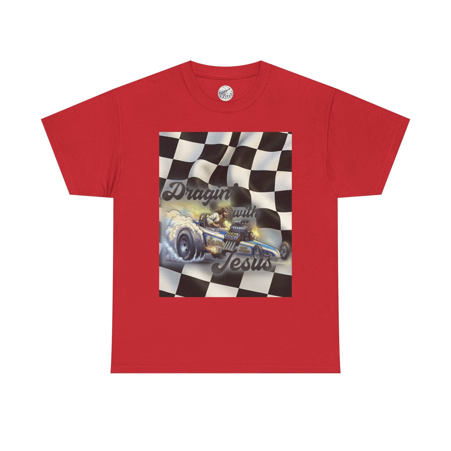 Racing Faith Tee – "Draggin' for Jesus" Checkered Flag Racing T-Shirt