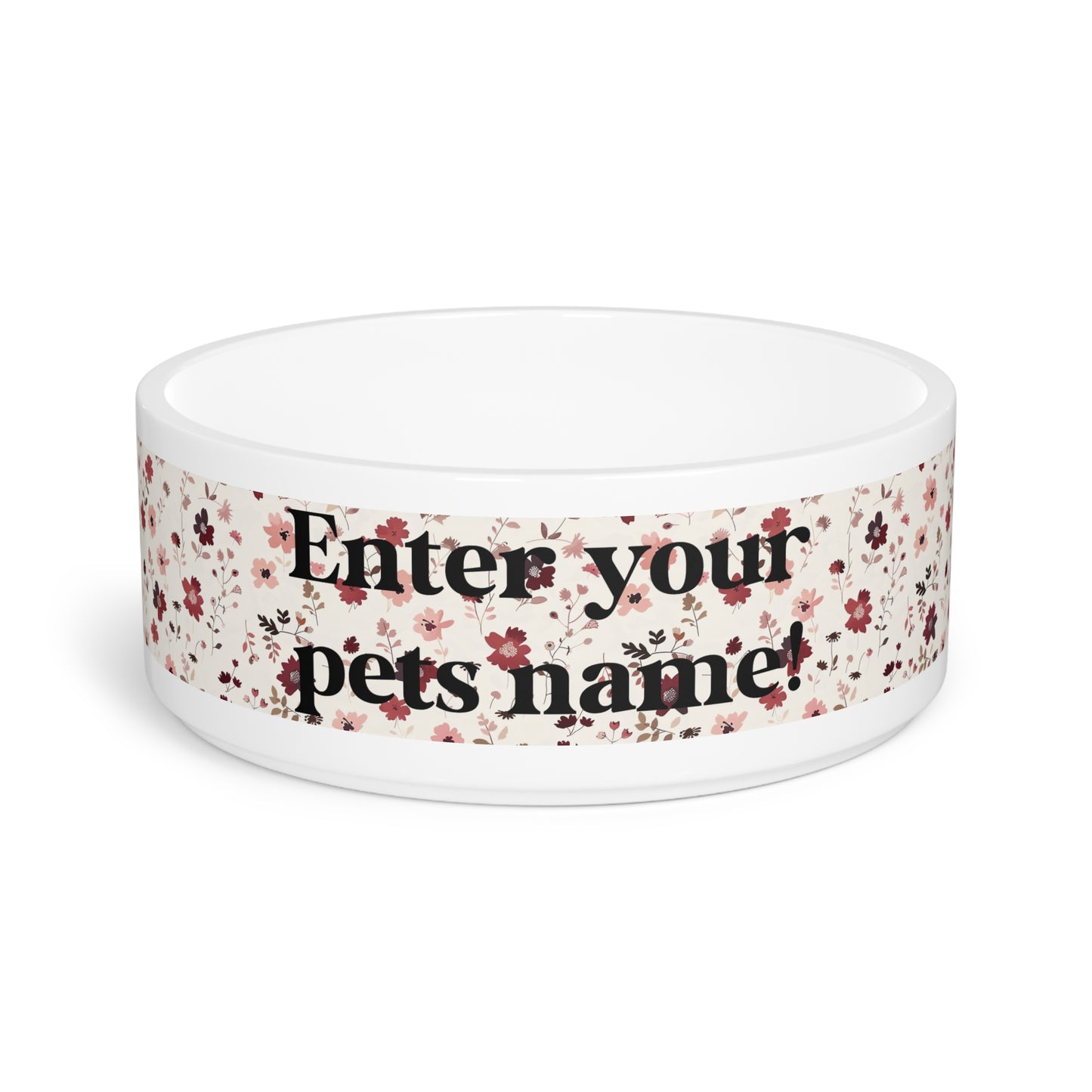 Personalized Floral Pet Bowl — Custom Name Dog & Cat Food Dish