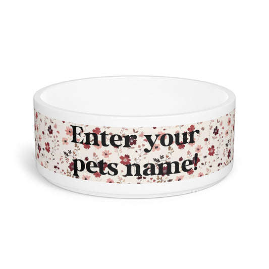 Personalized Floral Pet Bowl — Custom Name Dog & Cat Food Dish