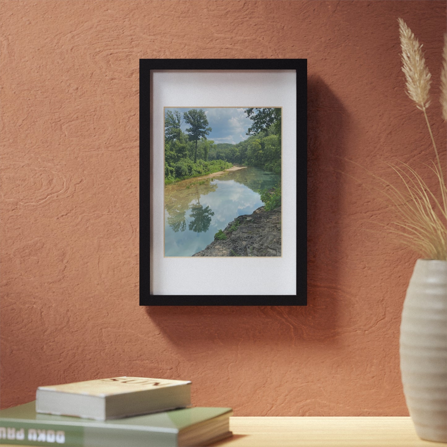 Black Framed Landscape Poster — River Reflection Wall Art