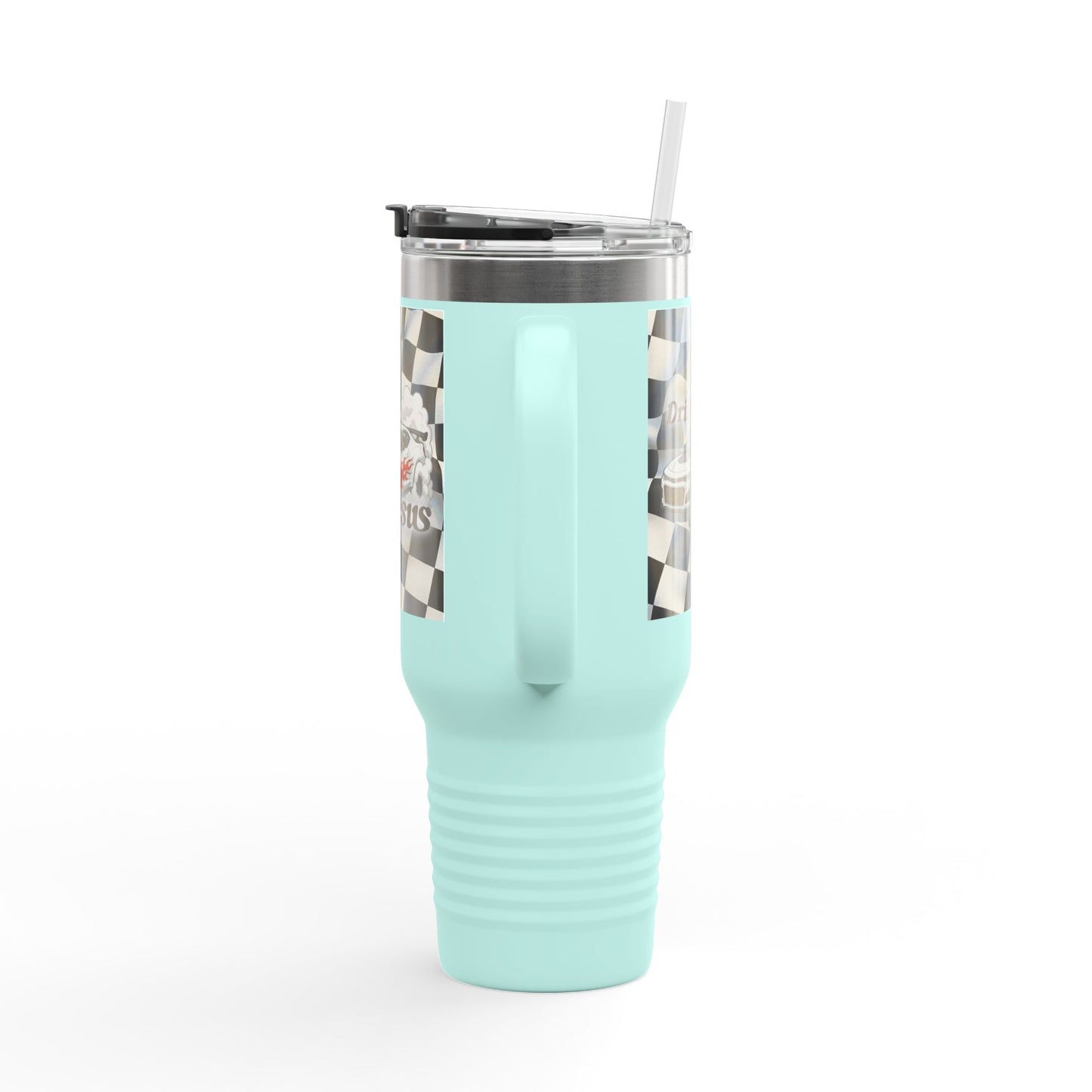 40oz Insulated Travel Mug — Racing Checkered Flag Design