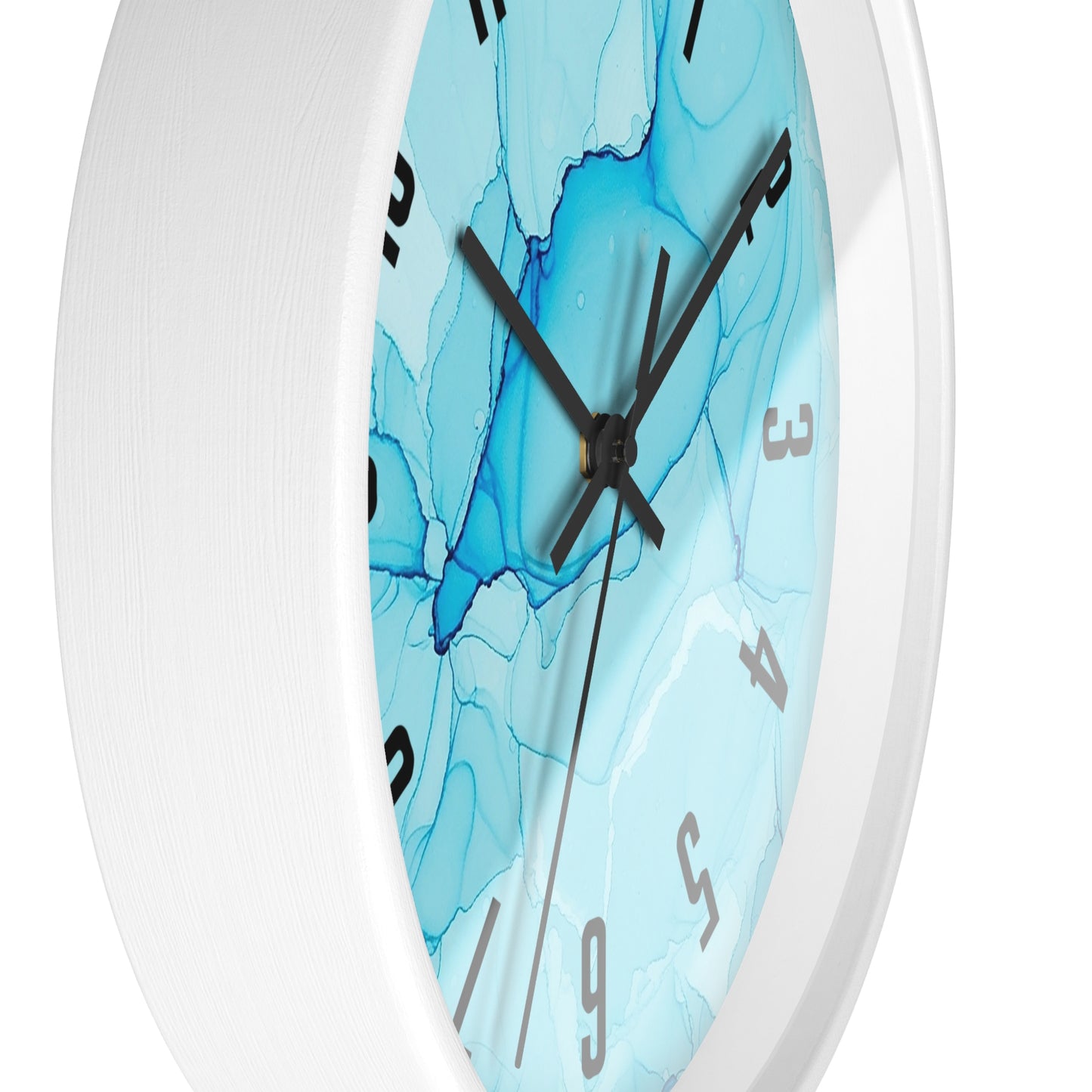 Blue Marble Wall Clock — Abstract Aqua Alcohol Ink Home Decor Clock