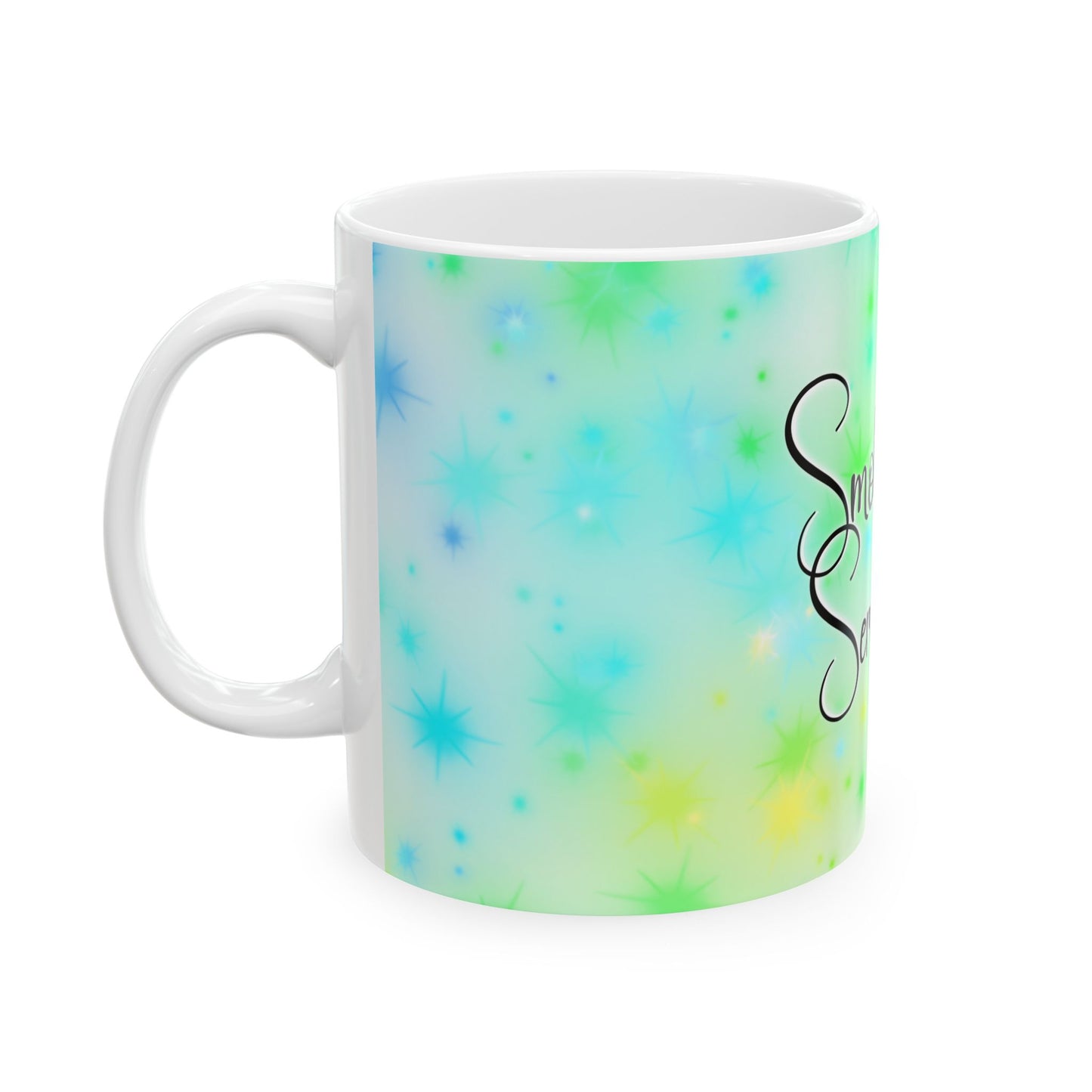Ceramic Mug — "Smoke blunt Serve cunt" Colorful Starburst Graphic