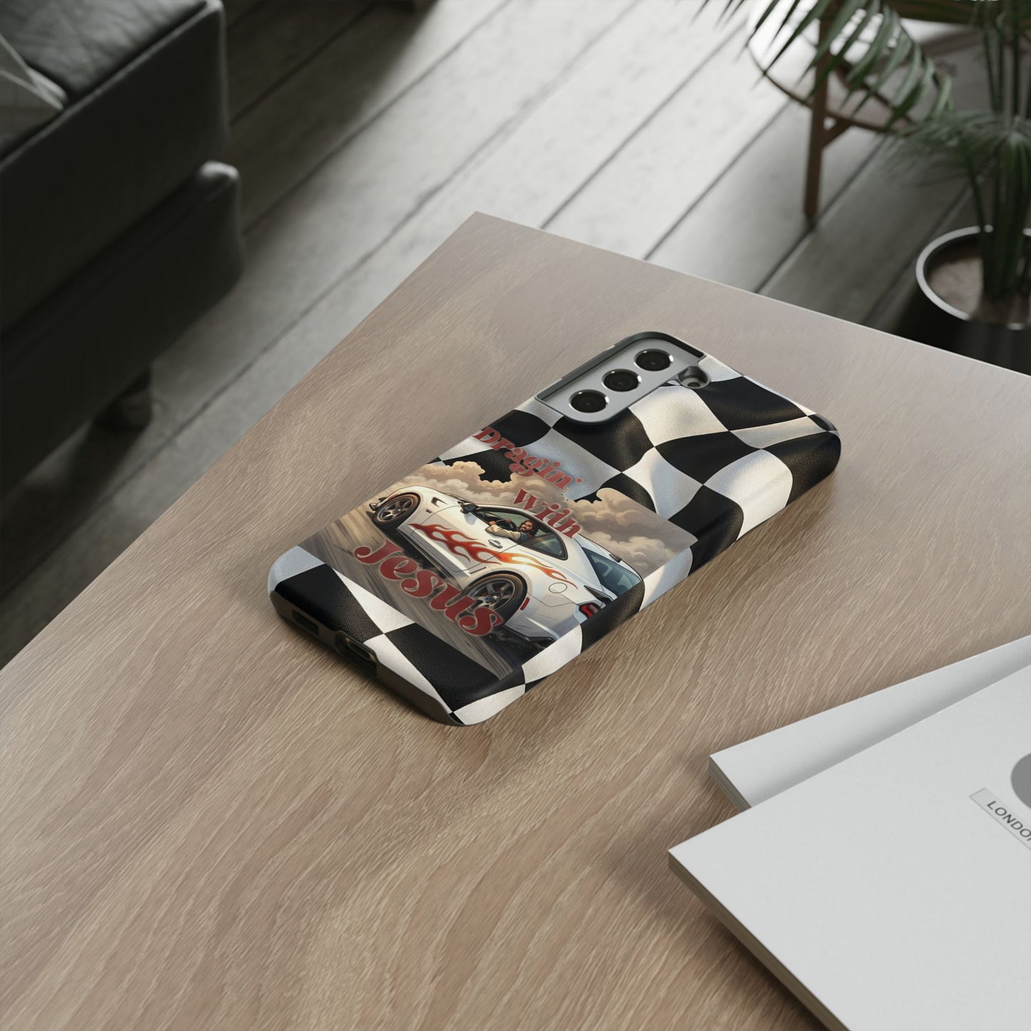 Phone Case — "Dragin' With Jesus" Racing Checkered flag - Samsung / Google phones