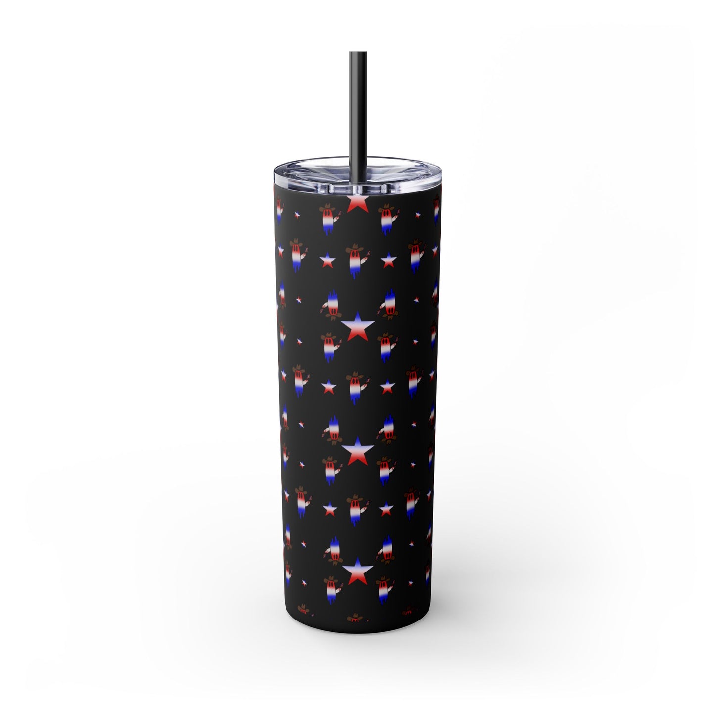 Patriotic Ghost Skinny Tumbler 20oz — Fourth of July Red White Blue Straw Cup