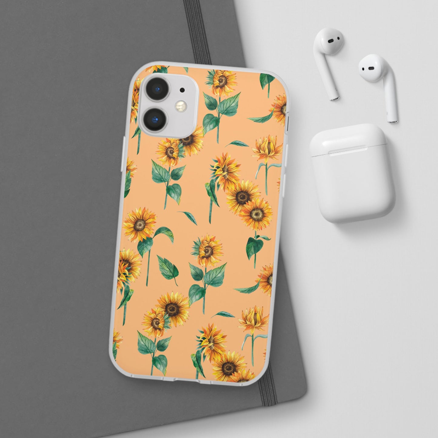 Sunflower Pattern Flexi Case — Floral Phone Case on Peach Background