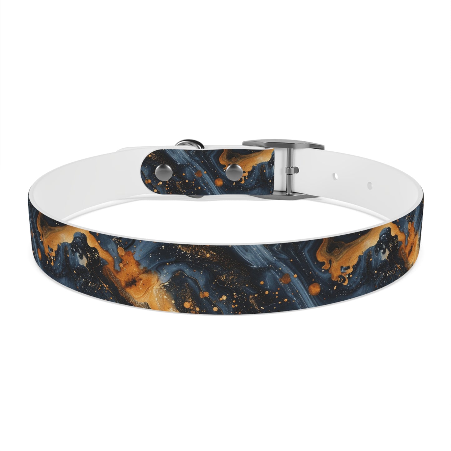 Celestial Marbled Dog Collar — Black & Gold Abstract Galaxy Pattern