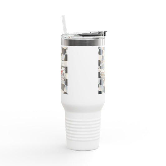 40oz Insulated Travel Mug — Racing Checkered Flag Design
