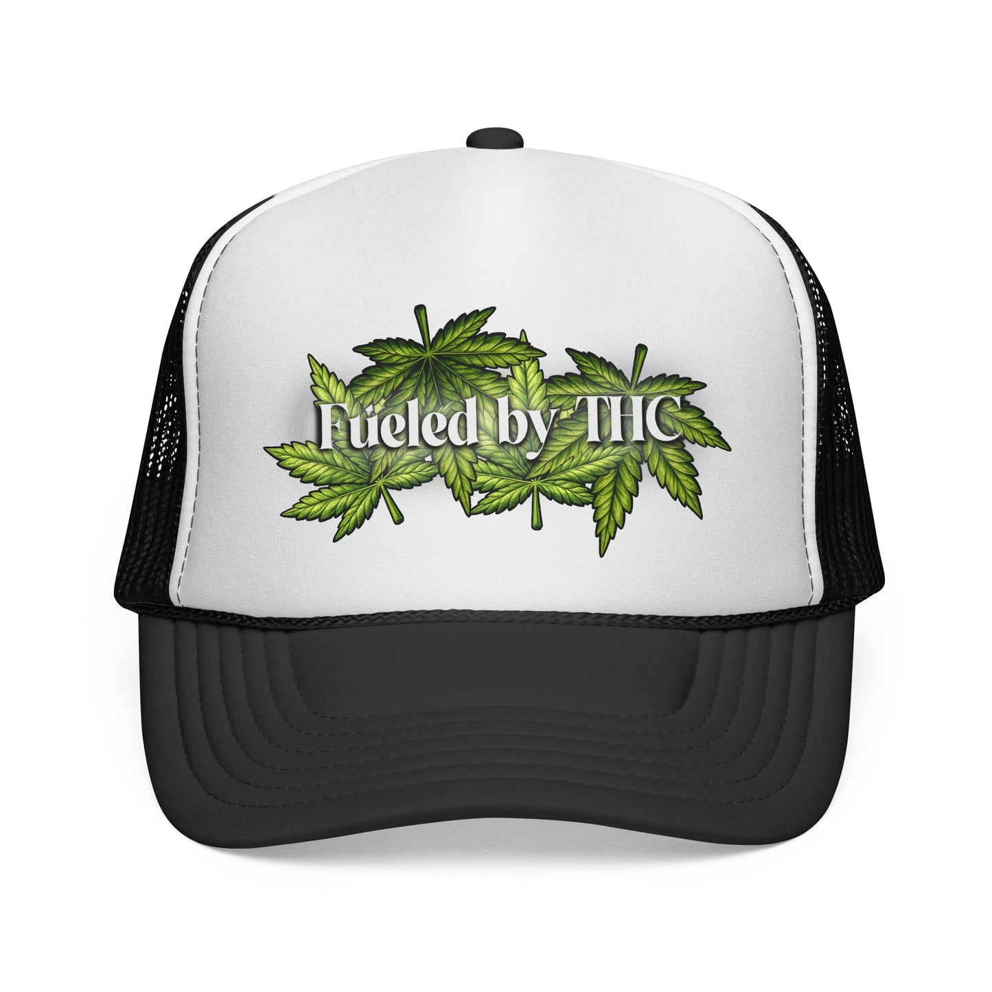 Trucker Cap — "Fueled by THC" Leaf Graphic Mesh Hat