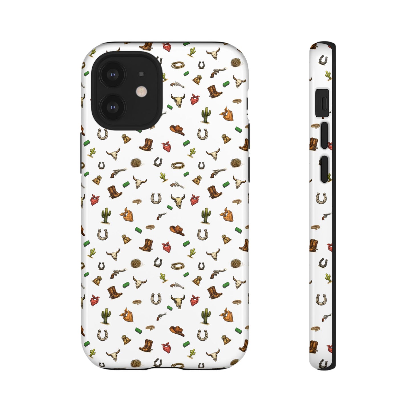 Western Cowboy Pattern Phone Case — Rodeo Hat, Horseshoe & Cactus Tough Case