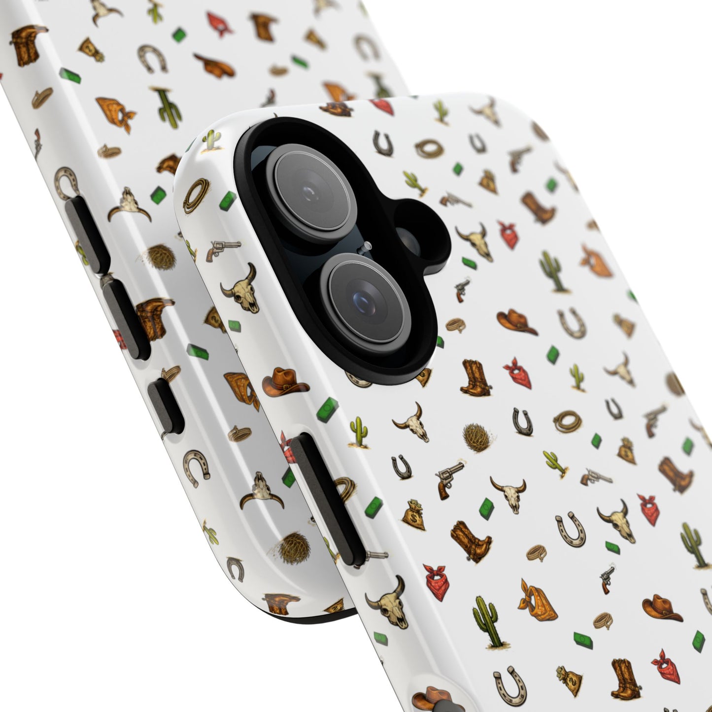 Western Cowboy Pattern Phone Case — Rodeo Hat, Horseshoe & Cactus Tough Case