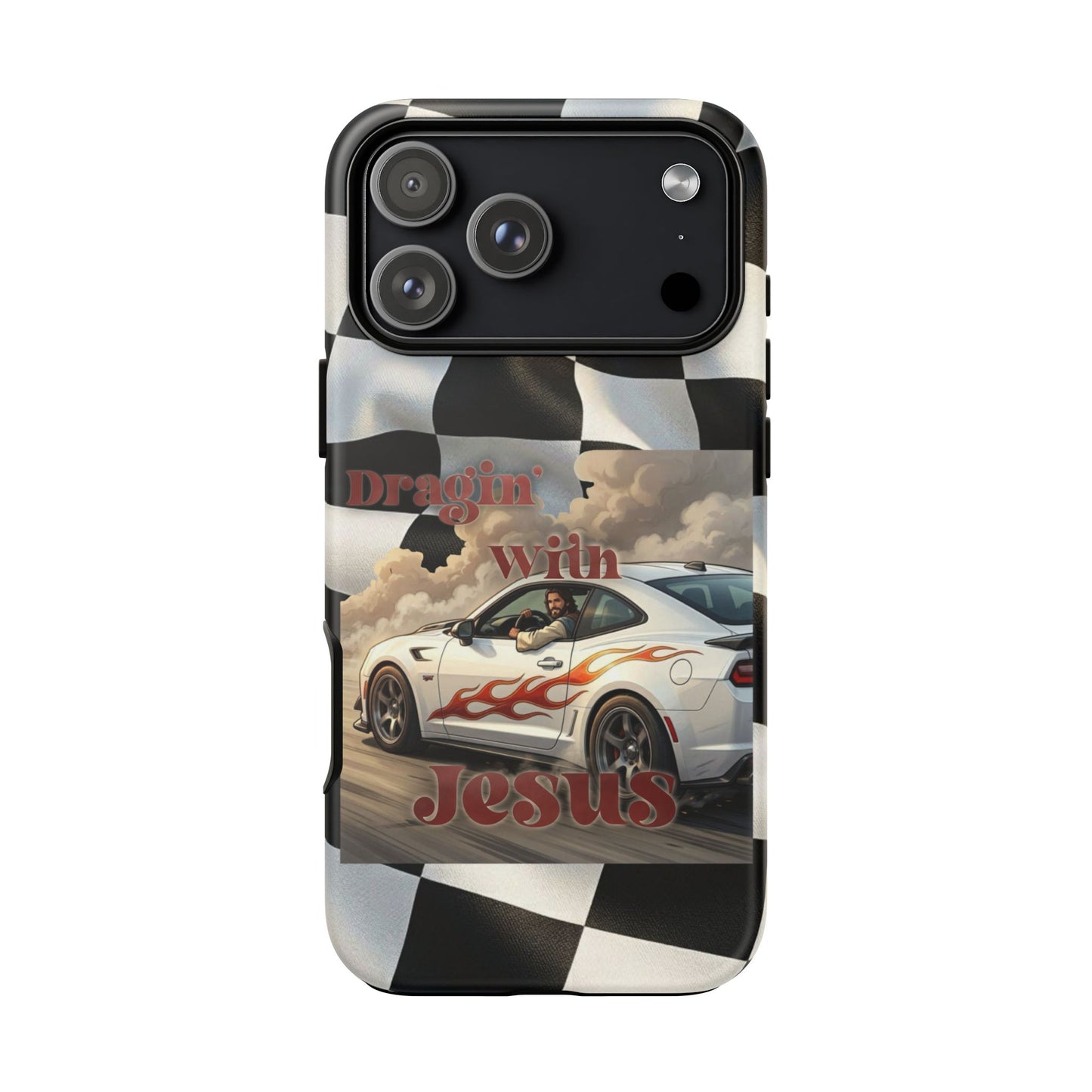 Phone Case — 'Dragin' With Jesus' Racing Checkered Design - iPhone