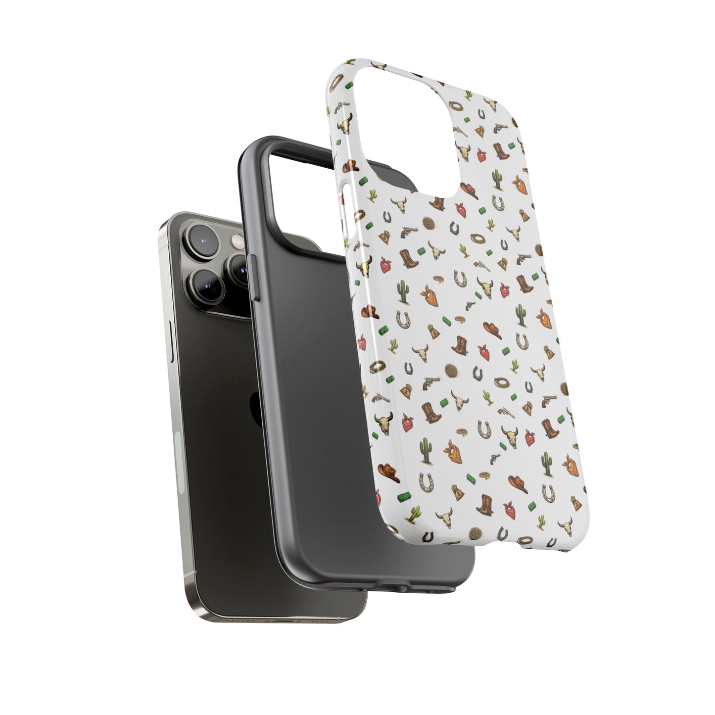 Western Cowboy Pattern Phone Case — Rodeo Hat, Horseshoe & Cactus Tough Case